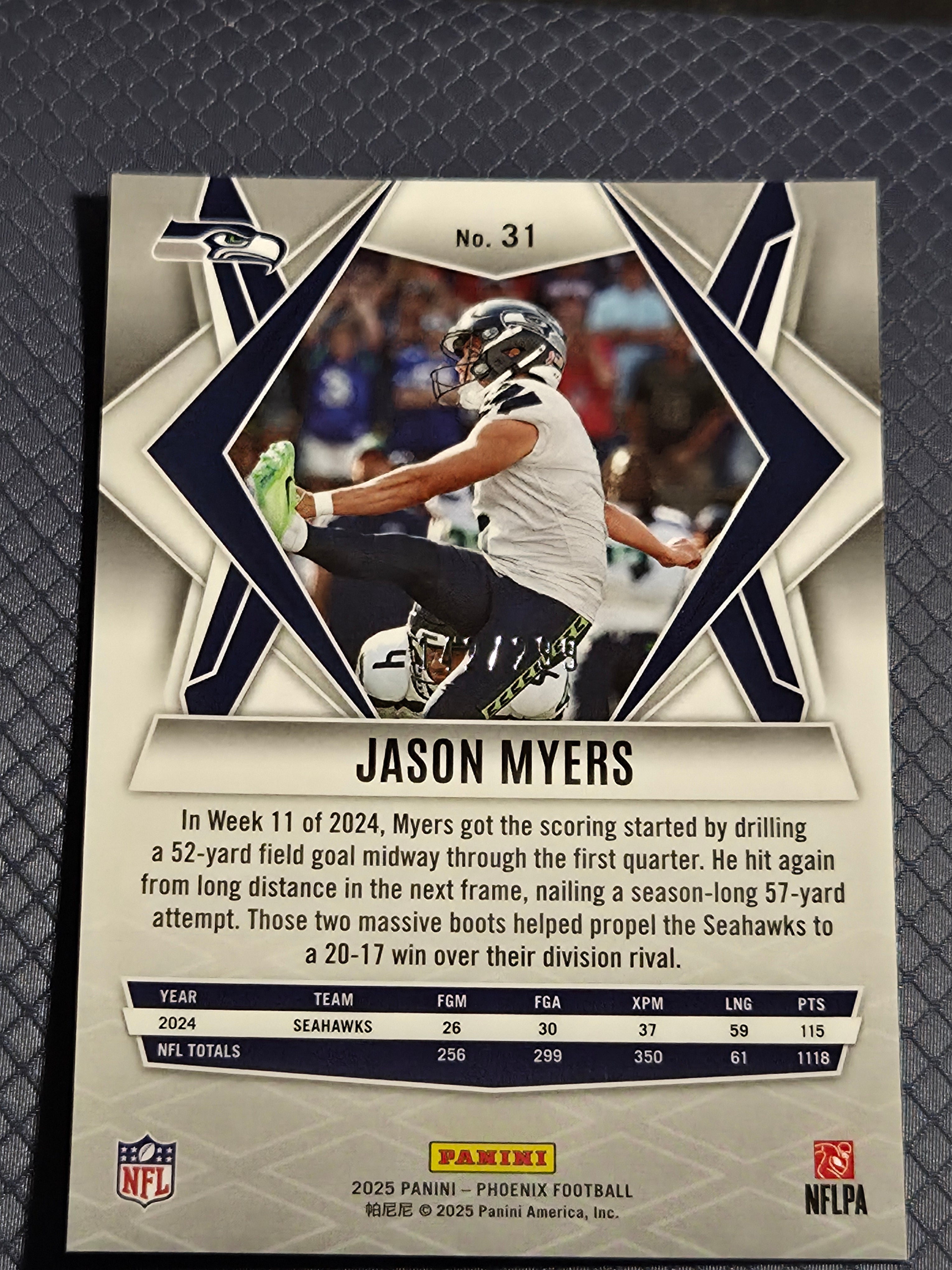 2025 Panini Phoenix Jason Myers #31 pink /299