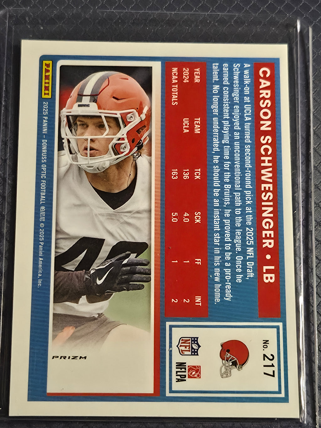 2025 Panini Optic Carson Schwesinger #217 Blue Hyper