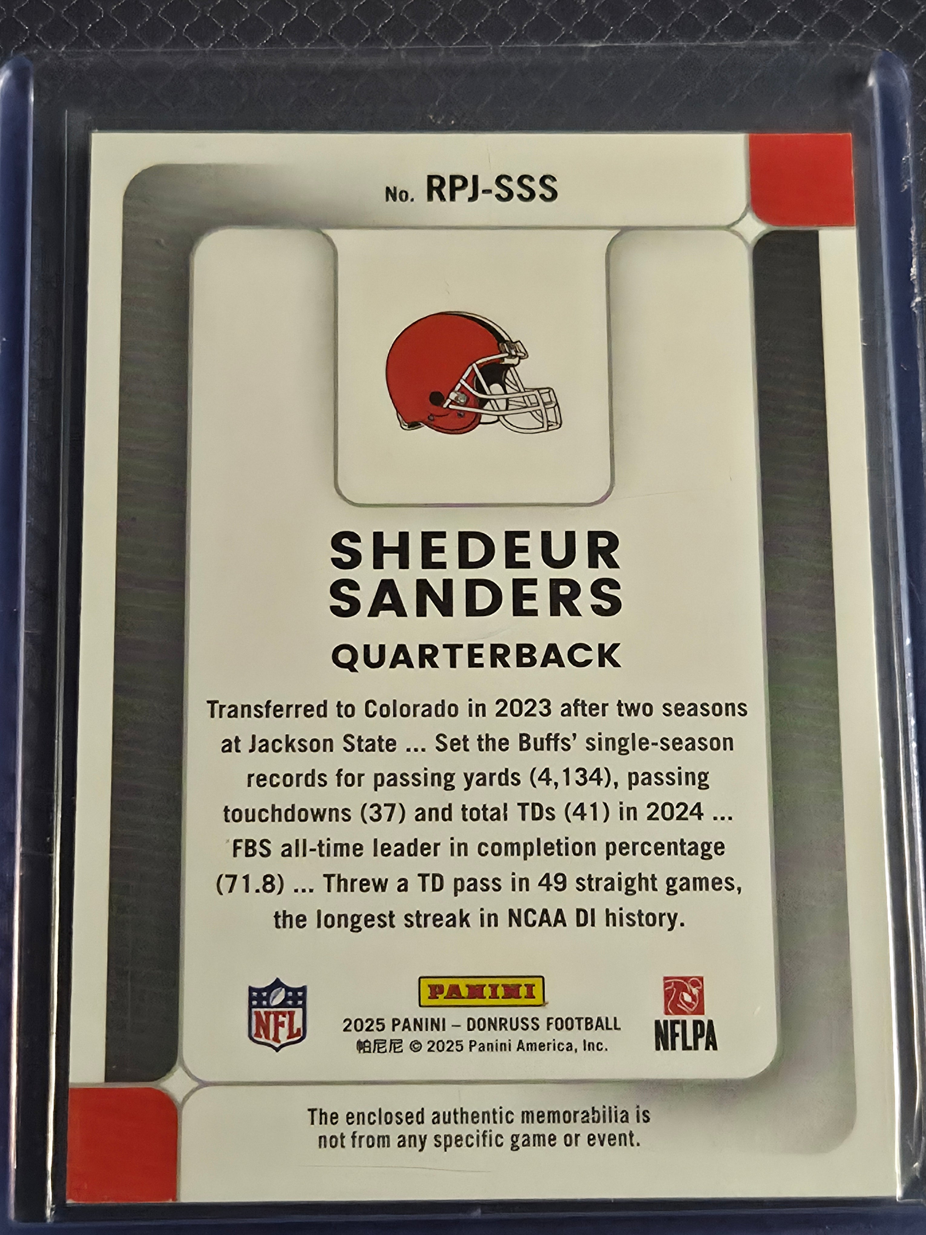 2025 Panini Donruss Shedur Sanders #RPJ-SSS Rookie Patch