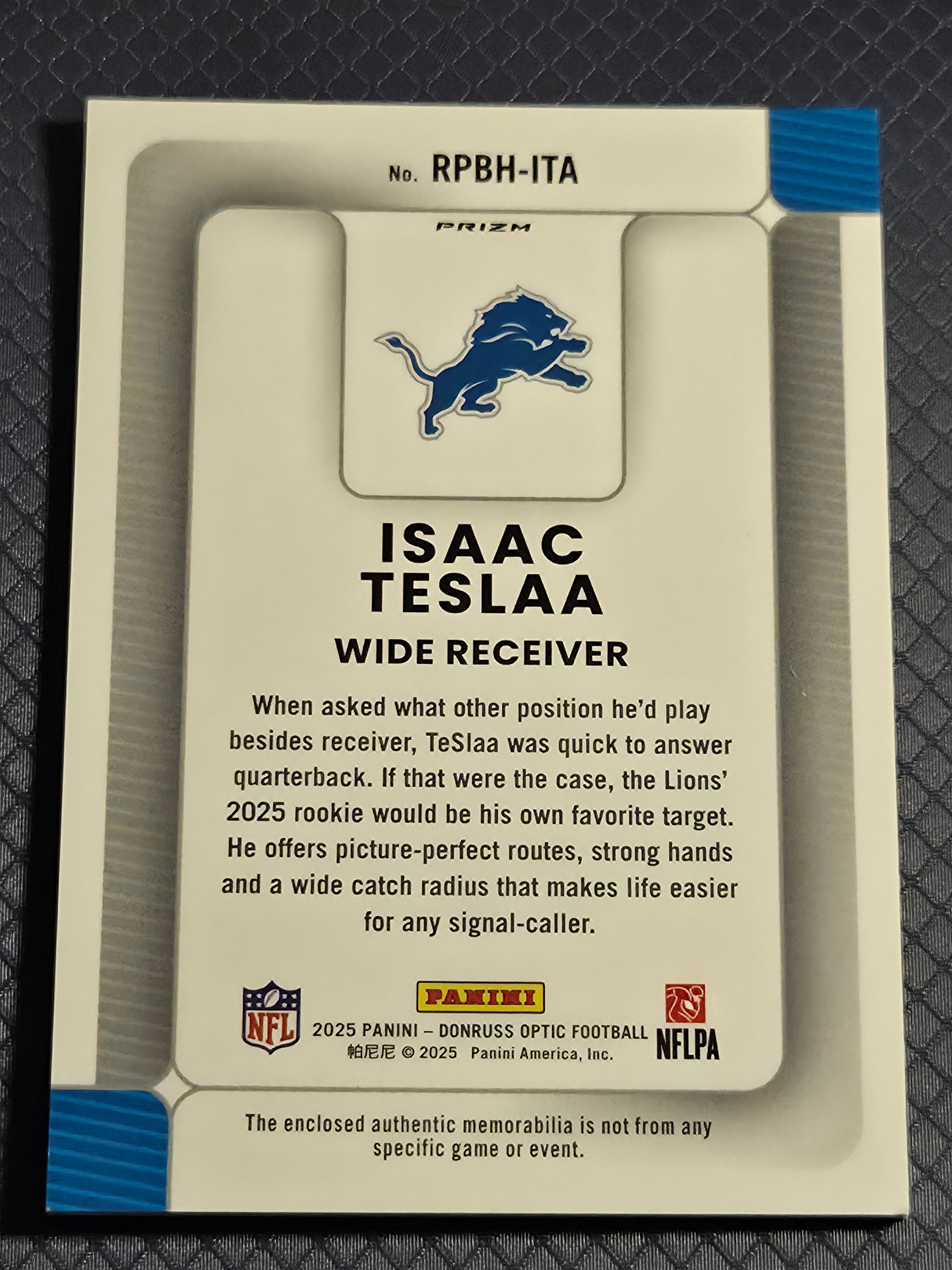 2025 Panini Optic Isaac Teslaa RPBH-ITA Rookie Patch