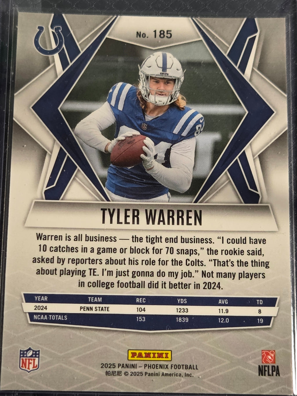 2025 Panini Phoenix #185 Tyler Warren Silver Hyper