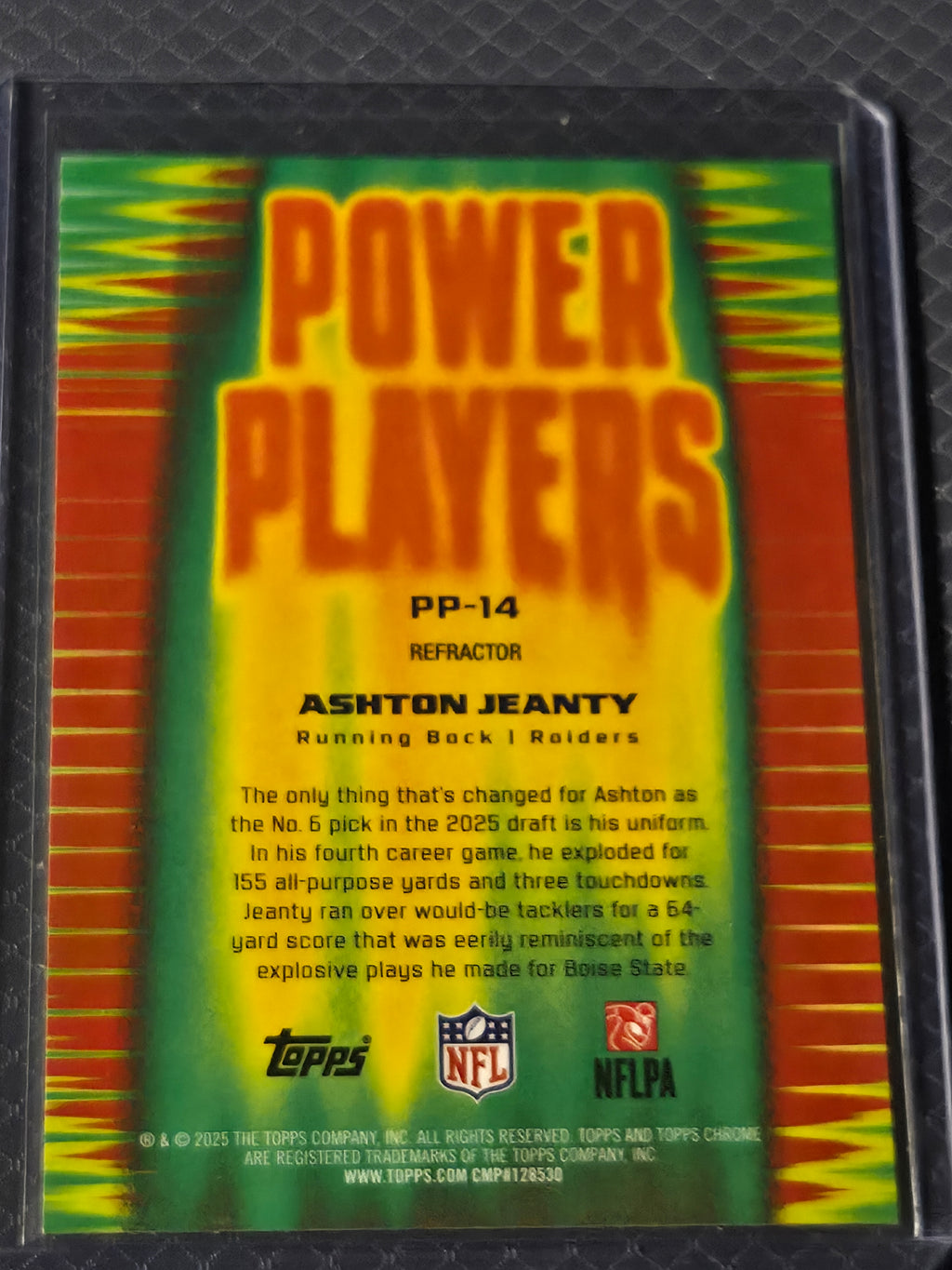 2025 Topps Chrome Football Ashton Jeanty PP-14 Power Players Rookie Card
