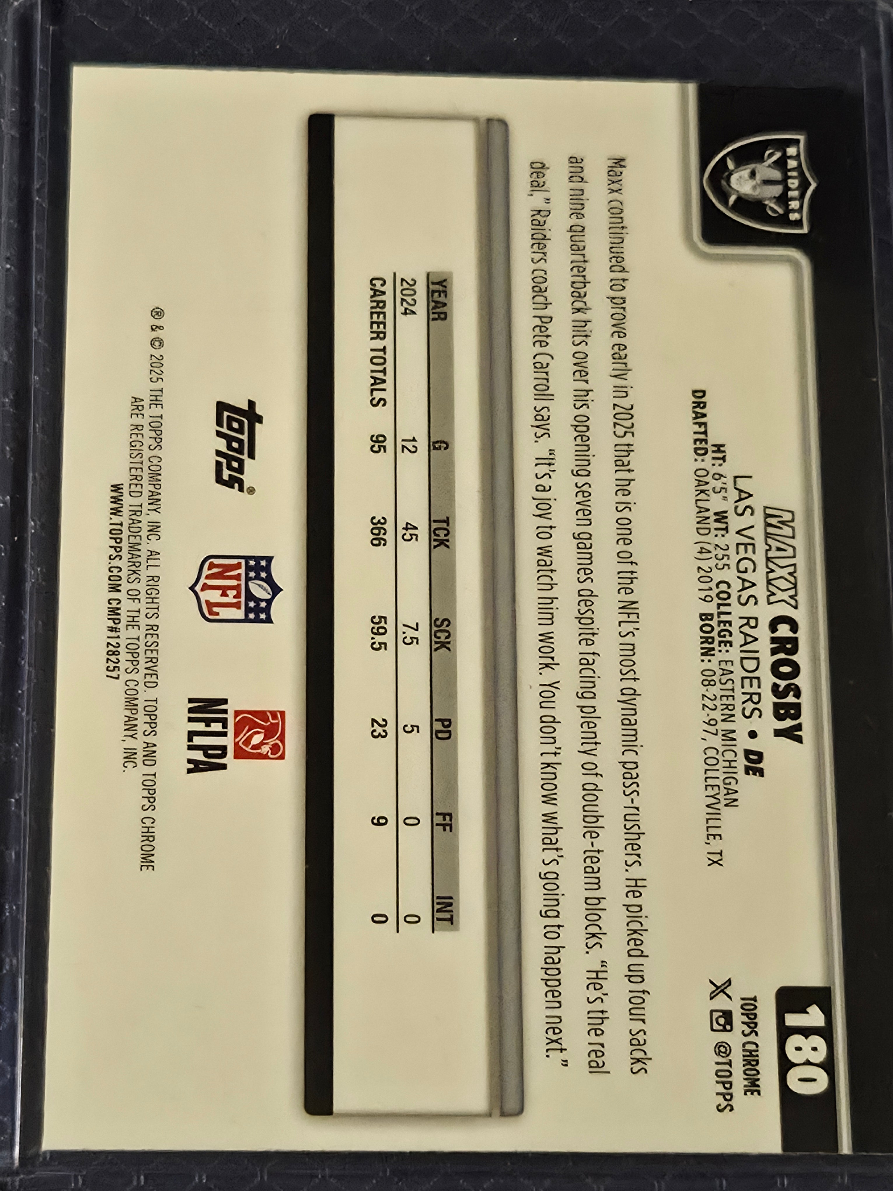 2025 Topps Chrome Football Maxx Crosby #180 Ray Wave Refractor