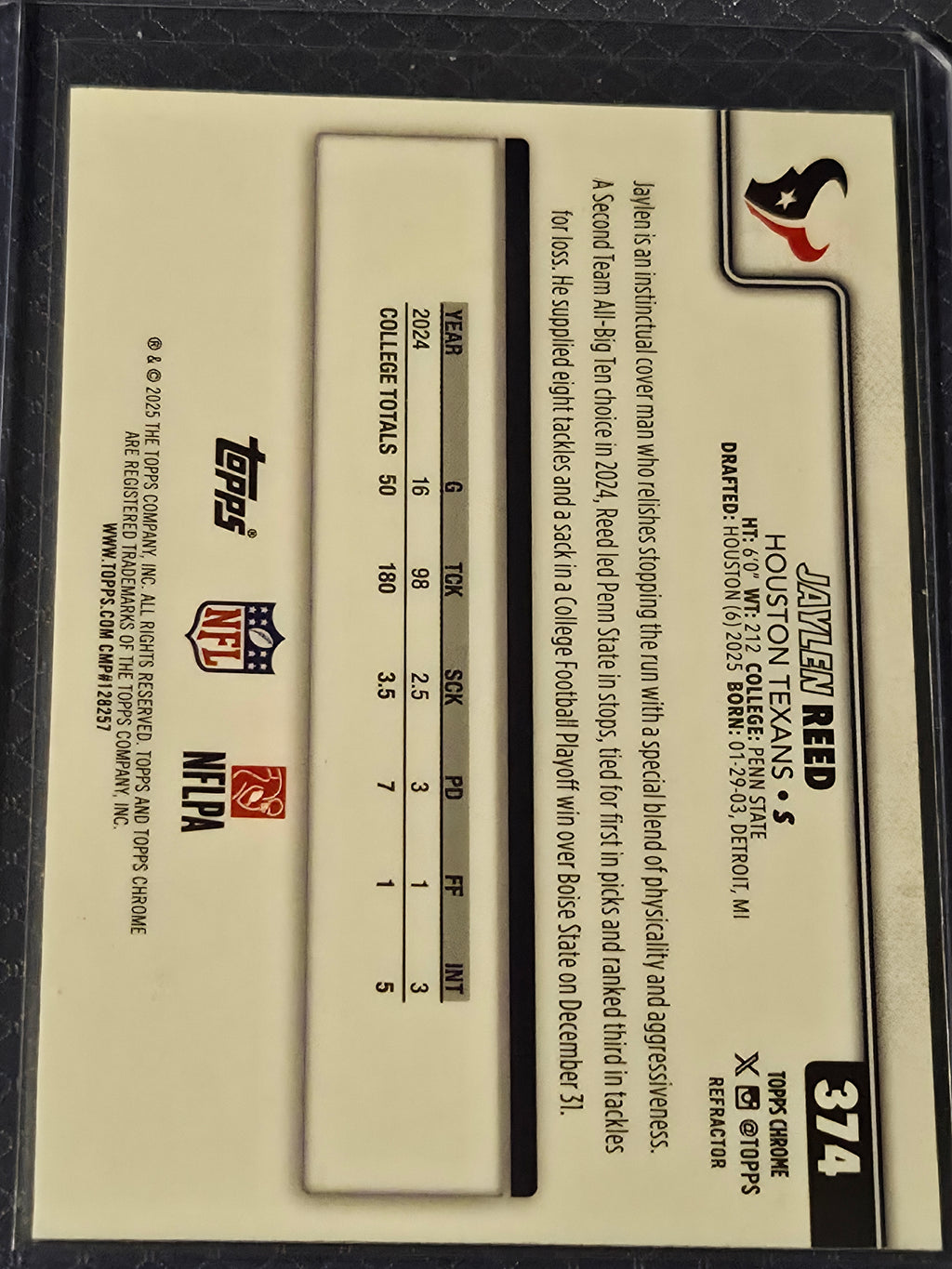 2025 Topps Chrome Football Jaylen Reed #374 Refractor Rookie Card