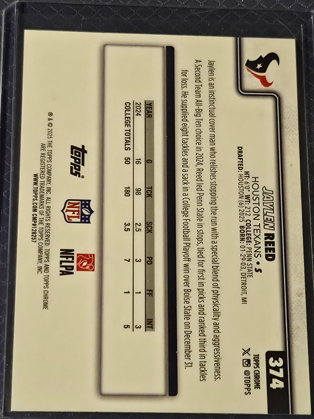 2025 Topps Chrome Football Jaylen Reed #374 Red White Blue Refractor Rookie Card