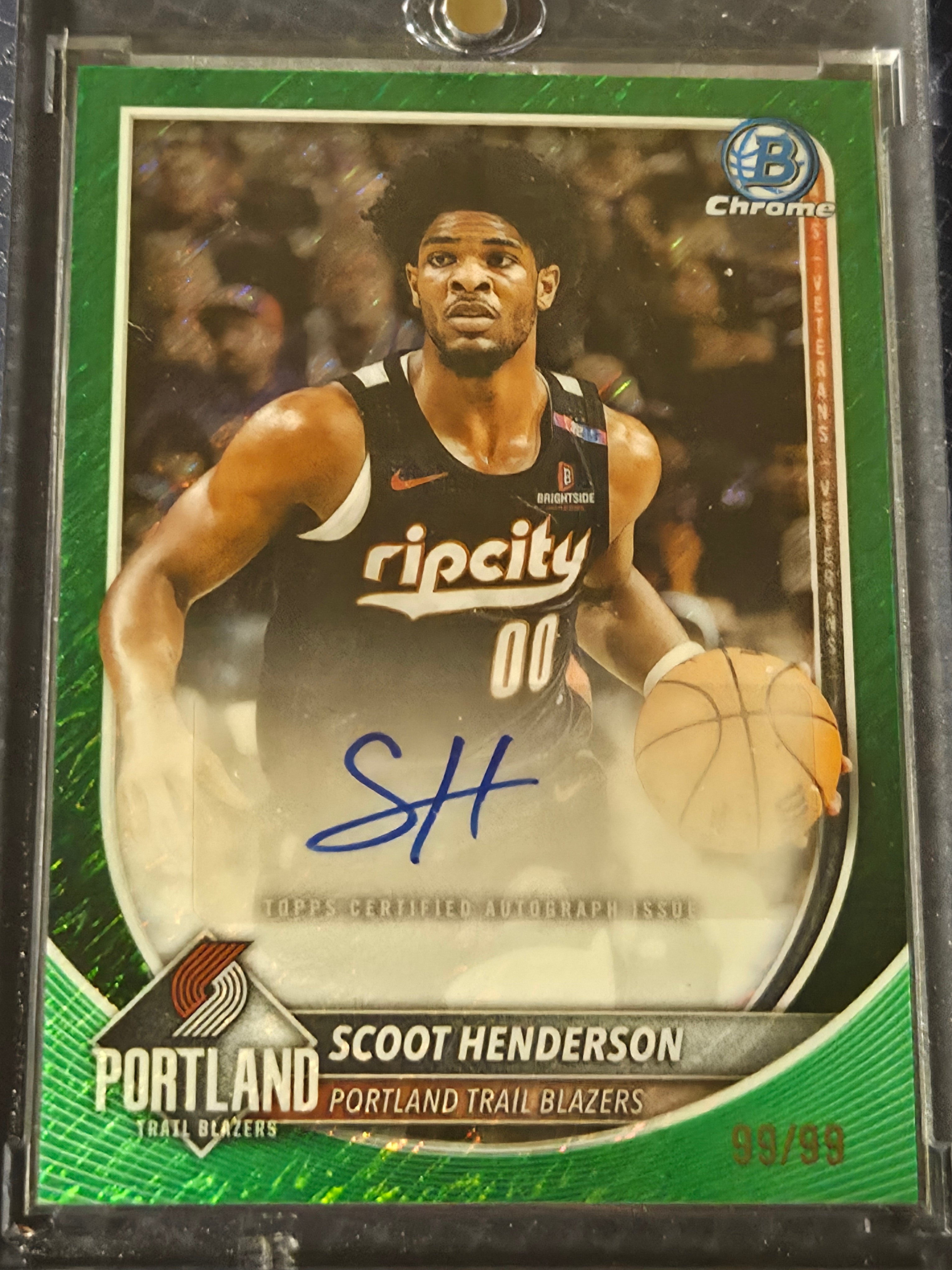 2025-26 Topps Bowman Scoot Henderson BCA-SH Green Shimmer Auto 99/99 Bookend RC