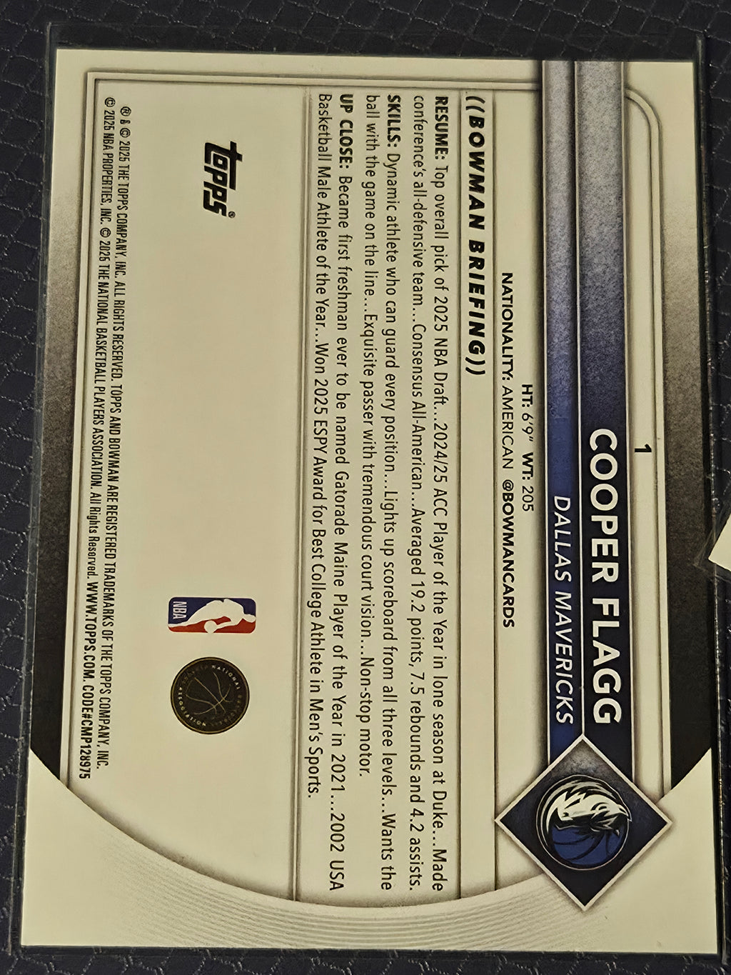 2025-26 Topps Bowman NBA Basketball #1 Cooper Flagg Rookie