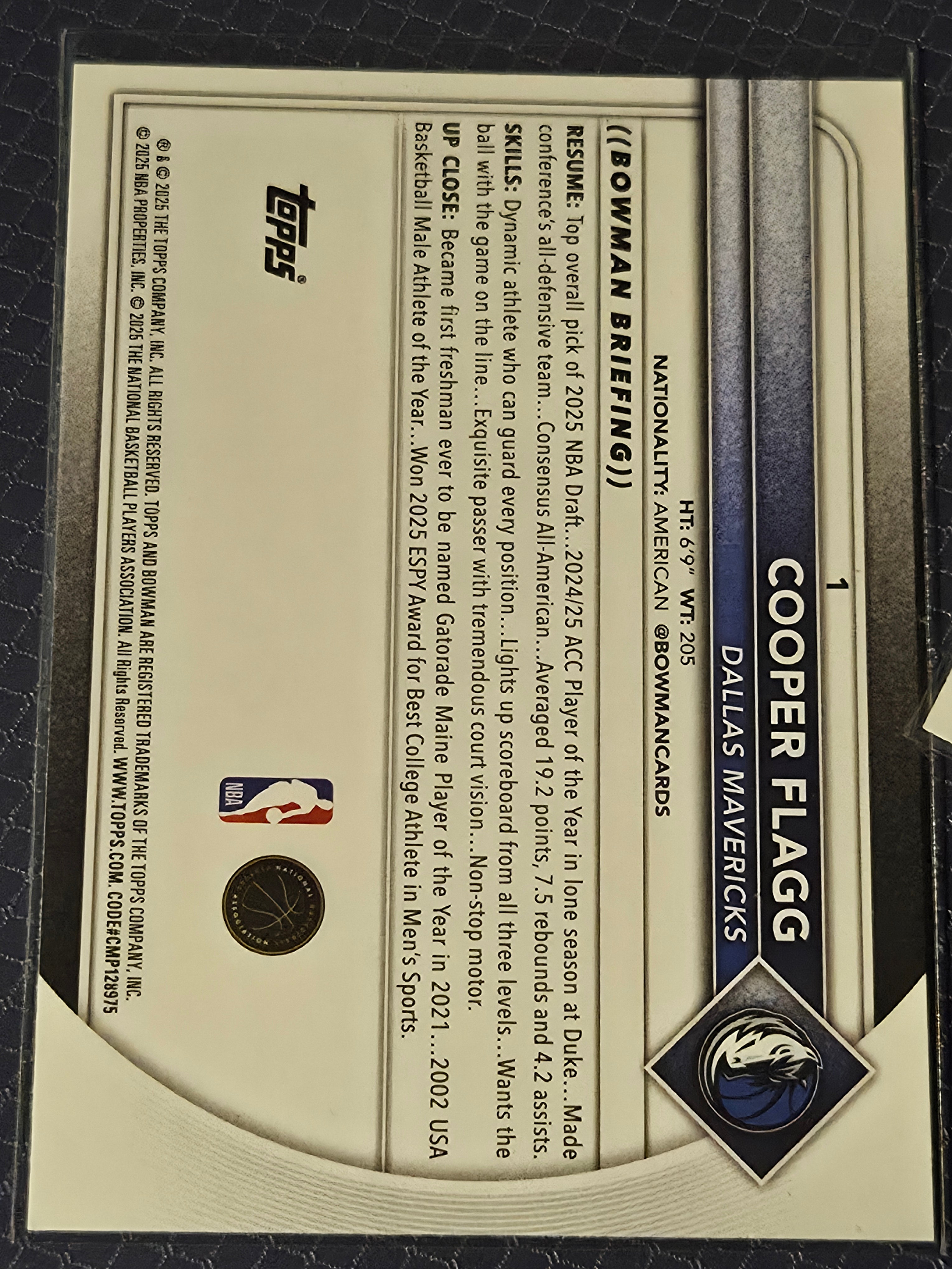 2025-26 Topps Bowman NBA Basketball #1 Cooper Flagg Rookie