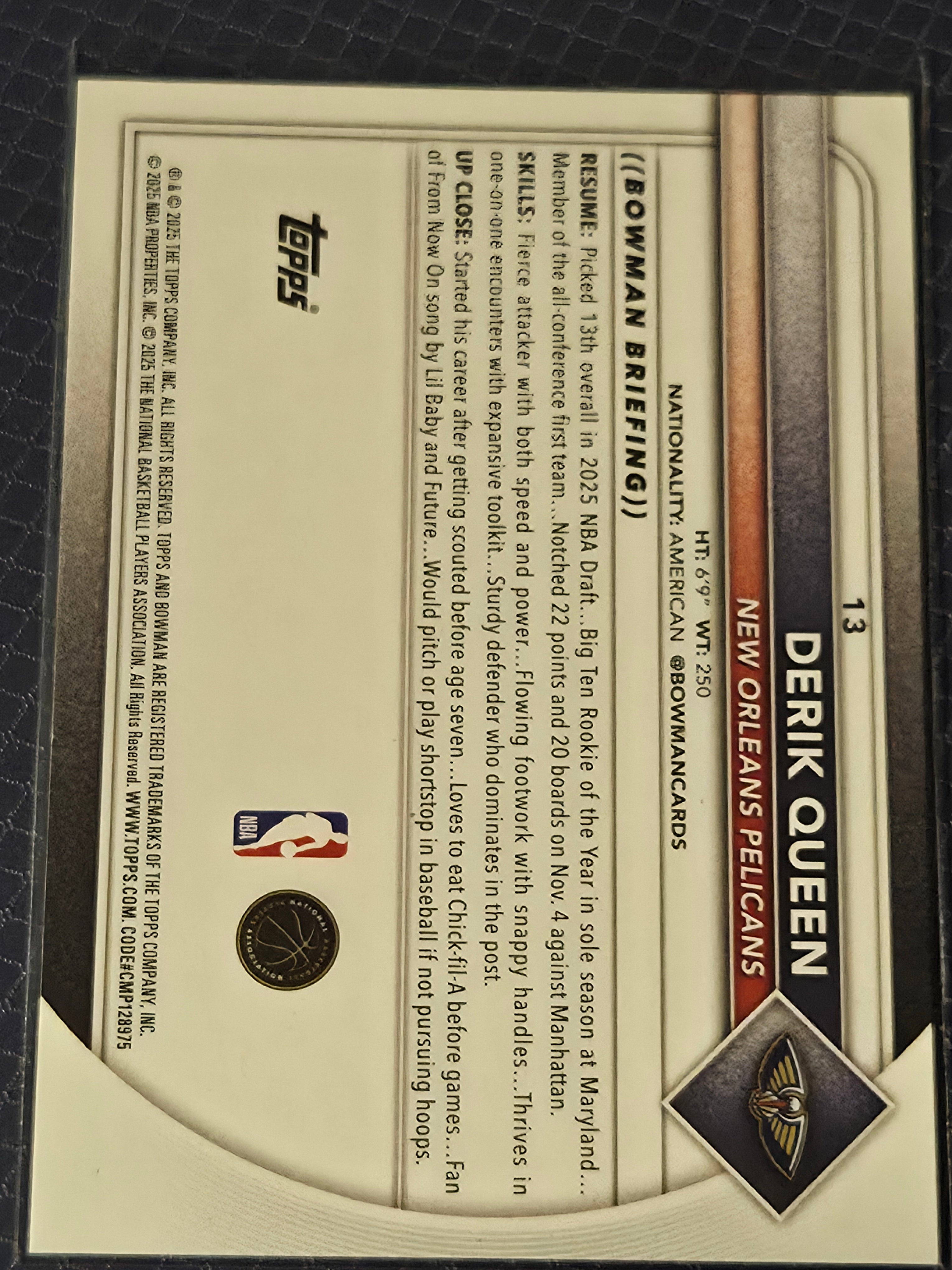2025-26 Topps Bowman - Derik Queen #13 Rookie