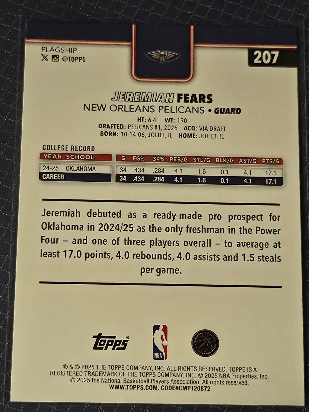 2025 Topps Basketball - Jeremiah Fears #207 Rookie