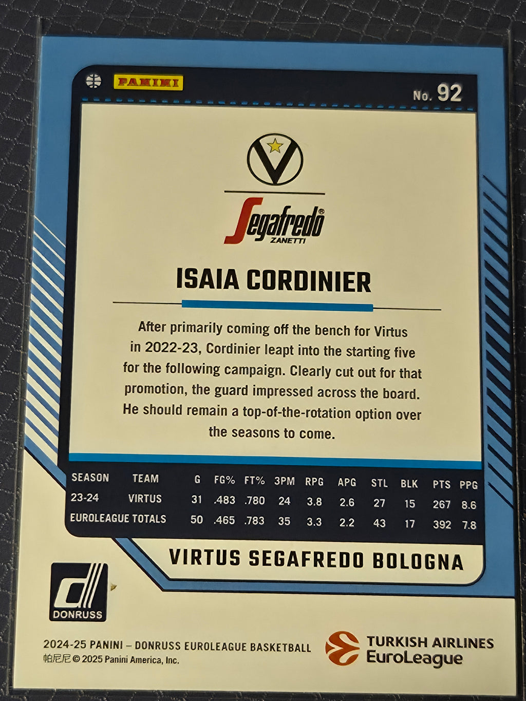 2024-25 Donruss Euroleague - Isaia Cordinier #92