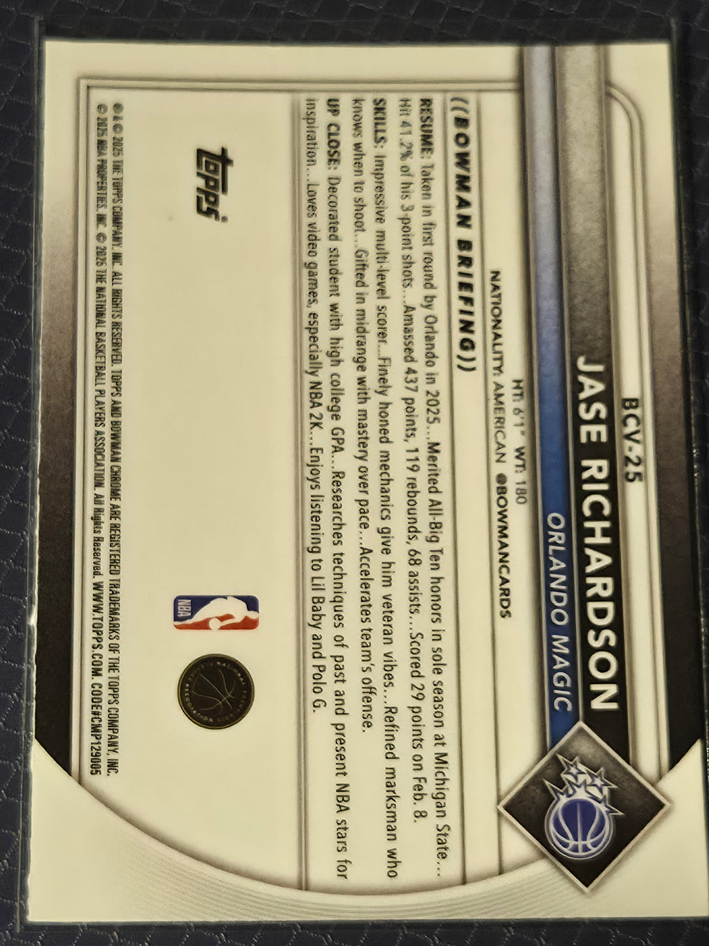 2025 Topps Bowman - Jase Richardson BCV-25