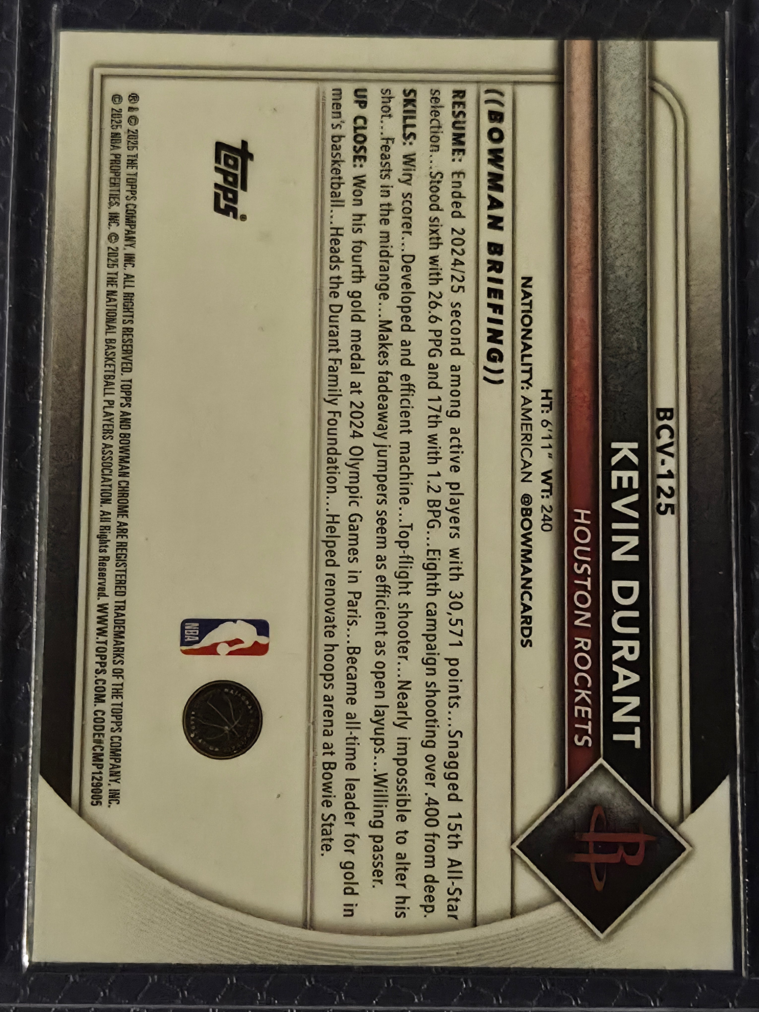 Kevin Durant #BCV-125 2025/26 Topps Bowman Basketball Purple Mojo /250