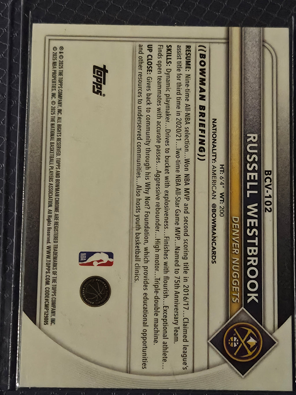 Russell Westbrook #BCV-102 2025/26 Topps Bowman Basketball Blue Mojo /150