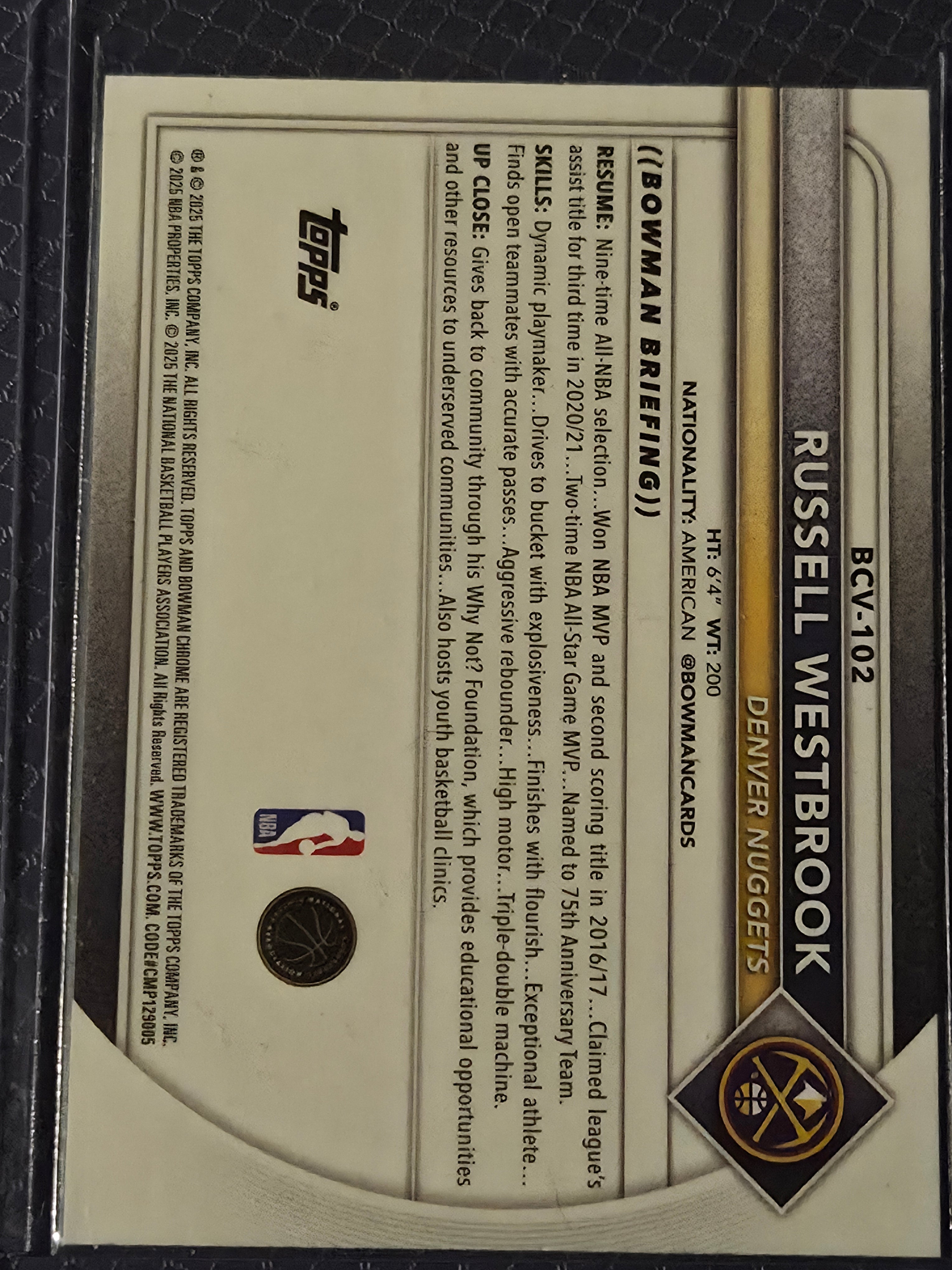 Russell Westbrook #BCV-102 2025/26 Topps Bowman Basketball Blue Mojo /150