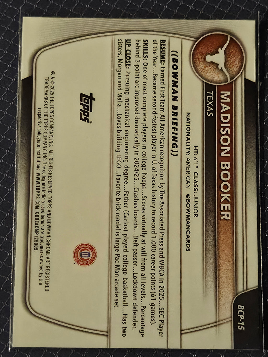 Madison Booker #BCP-15 2025/26 Bowman Chrome Prospects Mojo Refractor RC