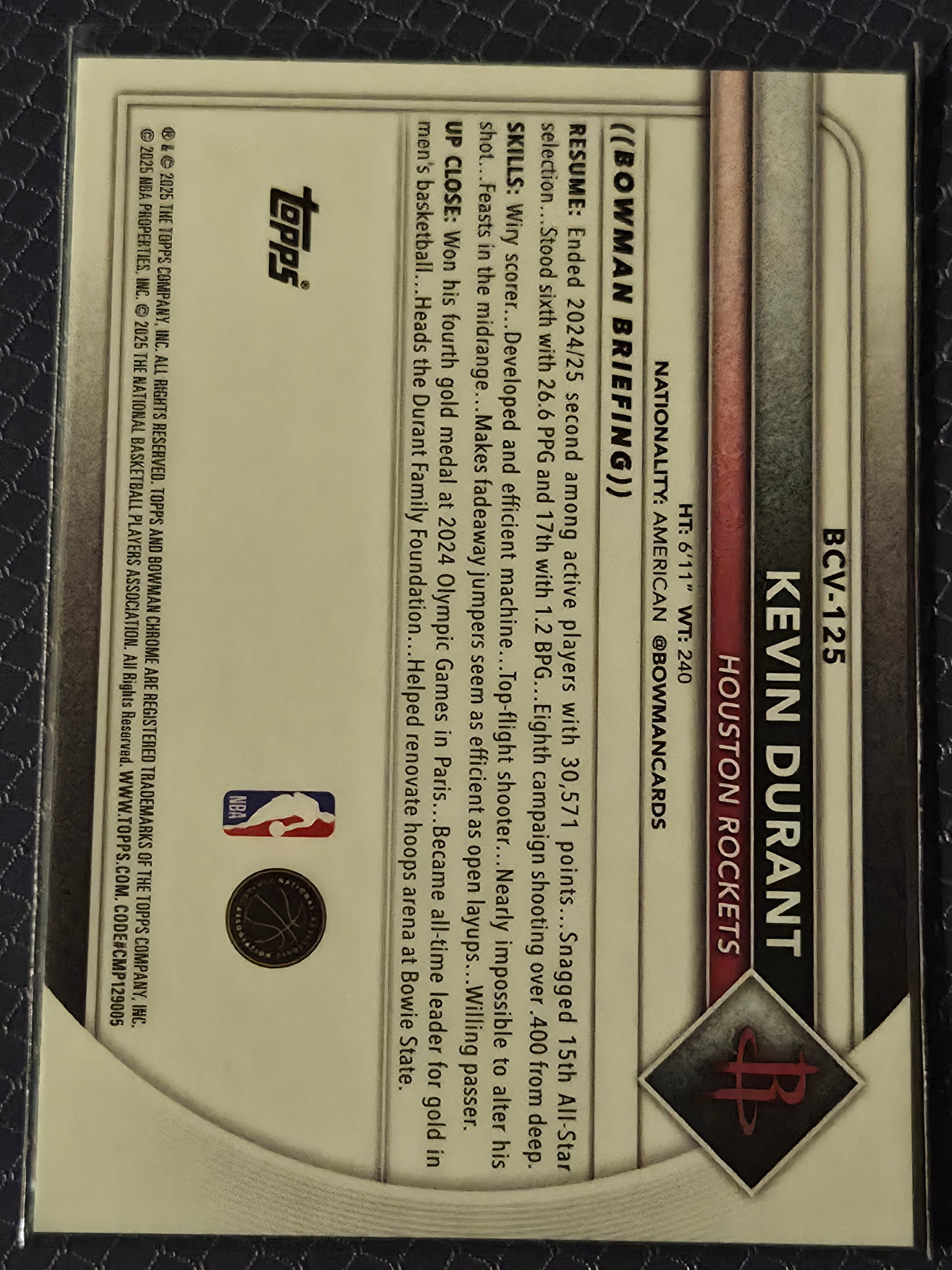 Kevin Durant #BCV-125 2025/26 Bowman Chrome Mojo Refractor