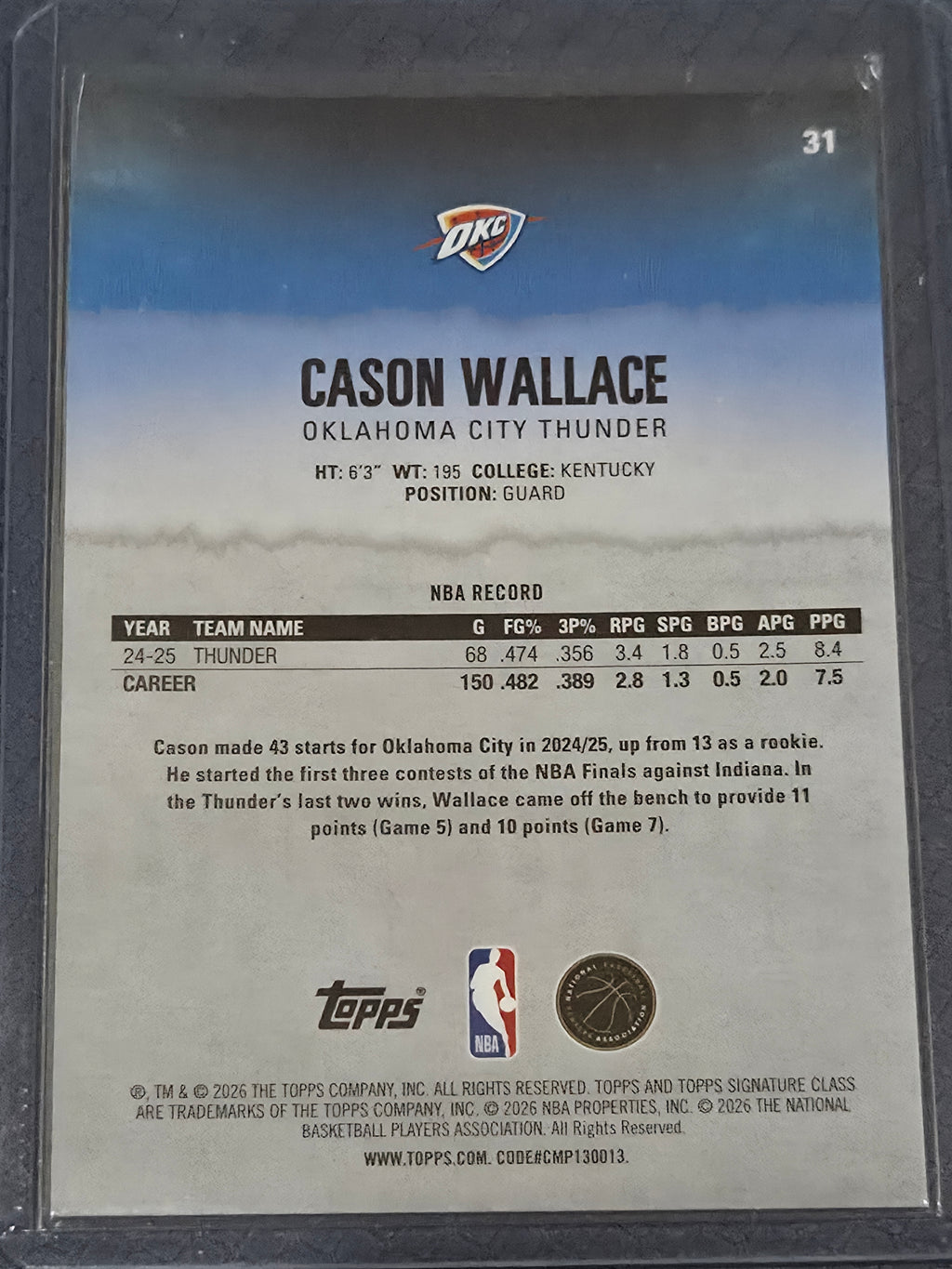 Cason Wallace #31 2025/26 Topps Signature Class Yellow Pandora