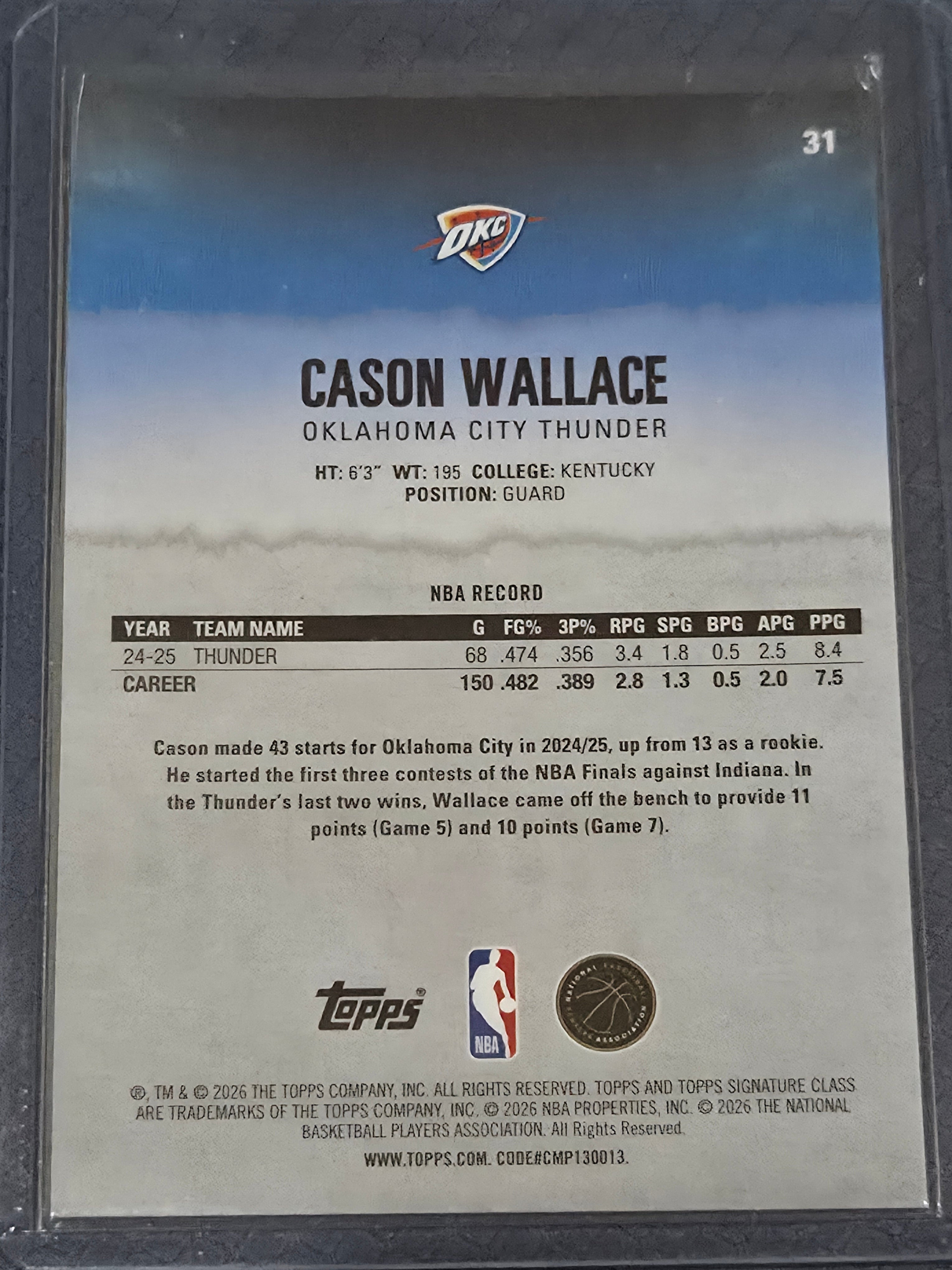Cason Wallace #31 2025/26 Topps Signature Class Yellow Pandora