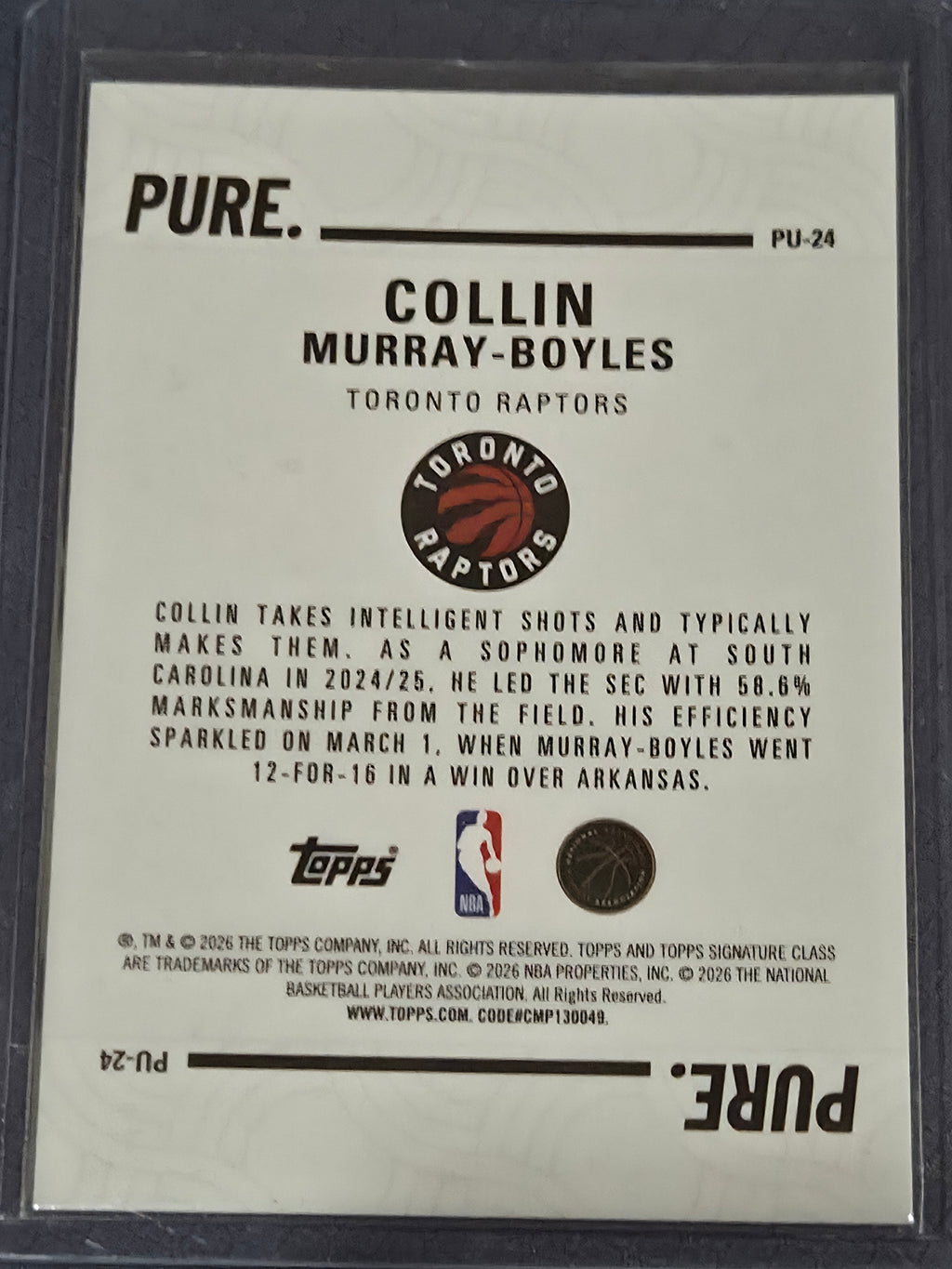 Collin Murray-Boyles #PU-24 2025/26 Topps Signature Class Pure