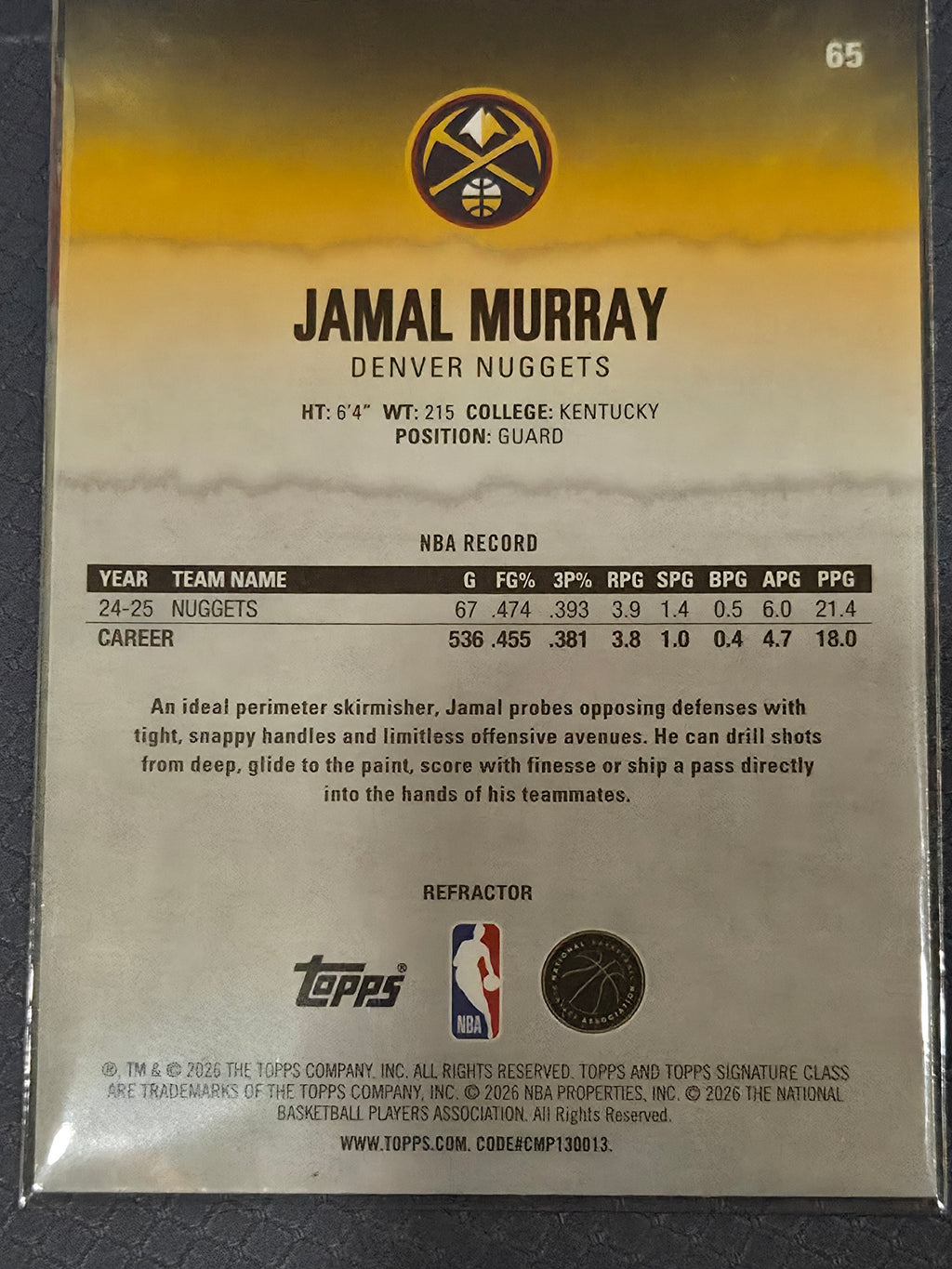 Jamal Murray #65 2025/26 Topps Signature Class Refractor