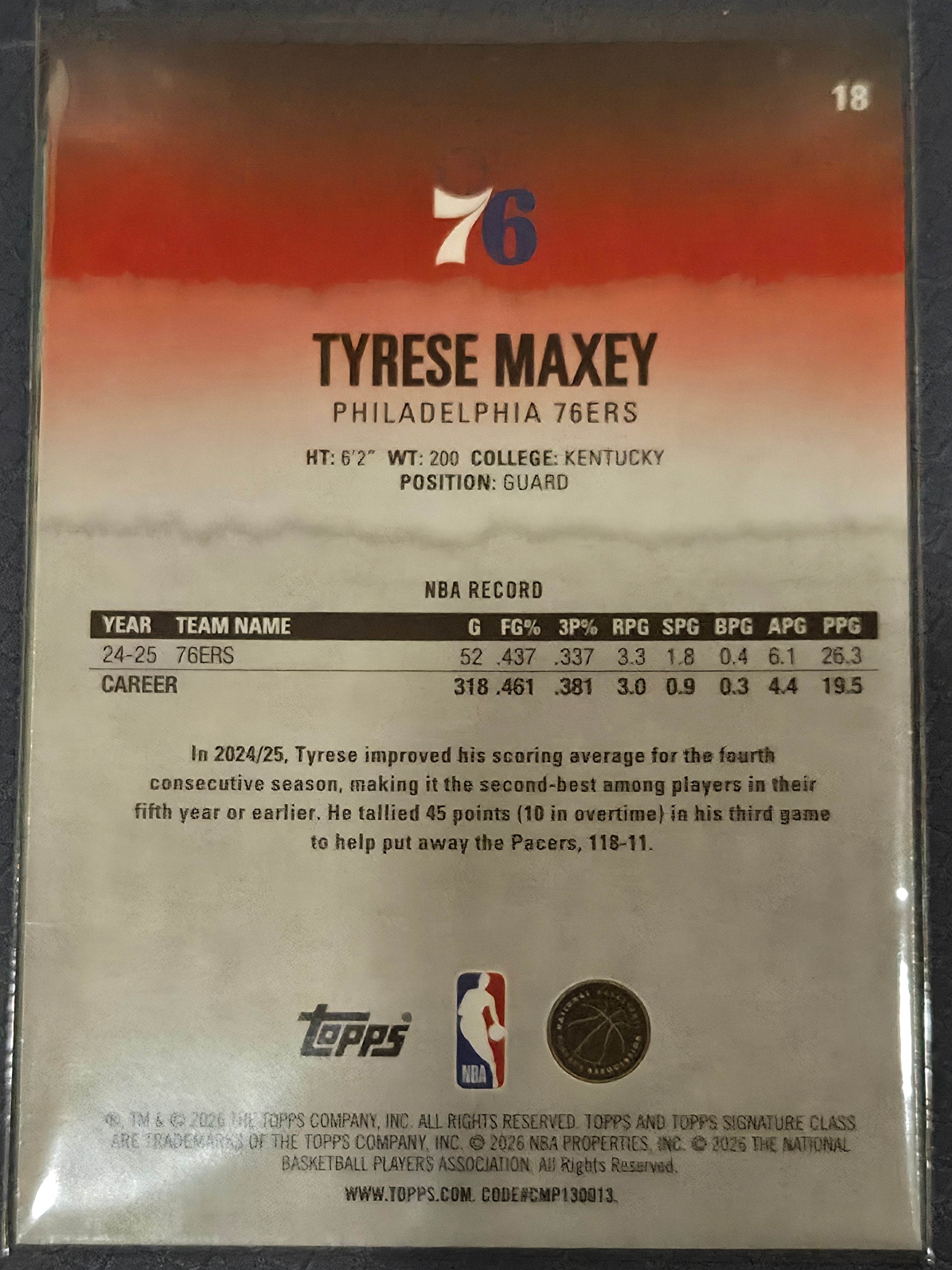 Tyrese Maxey #18 2025/26 Topps Signature Class Pandora
