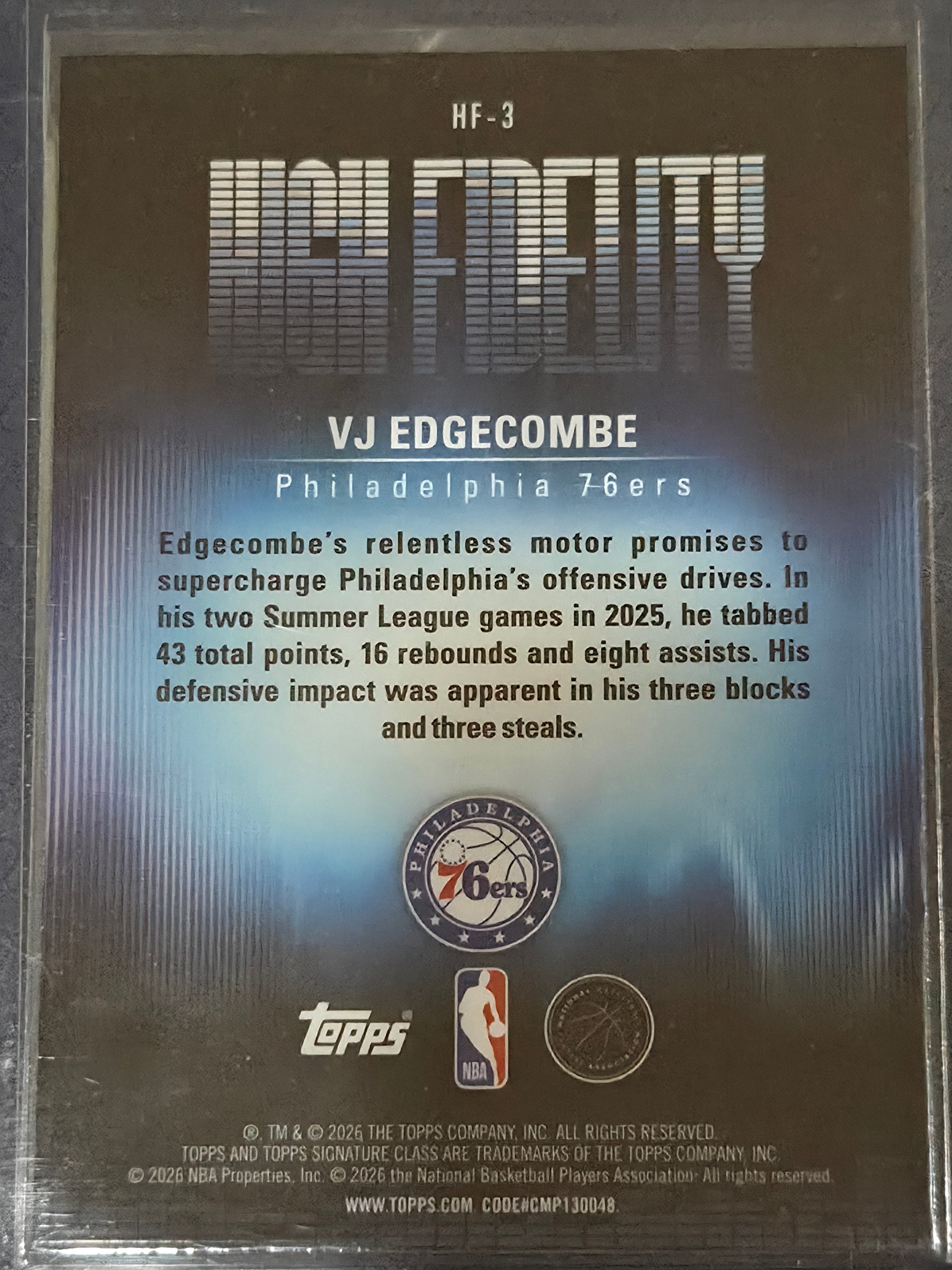 VJ Edgecombe #HF-3 2025/26 Topps Signature Class High Fidelity