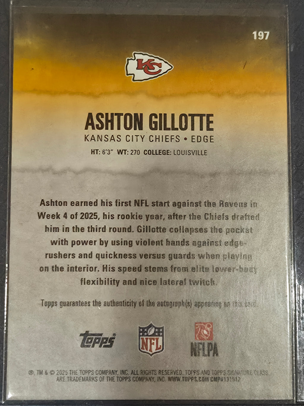 Ashton Gilloute #197 2025 Topps Signature Class Football Teal Auto RC /225