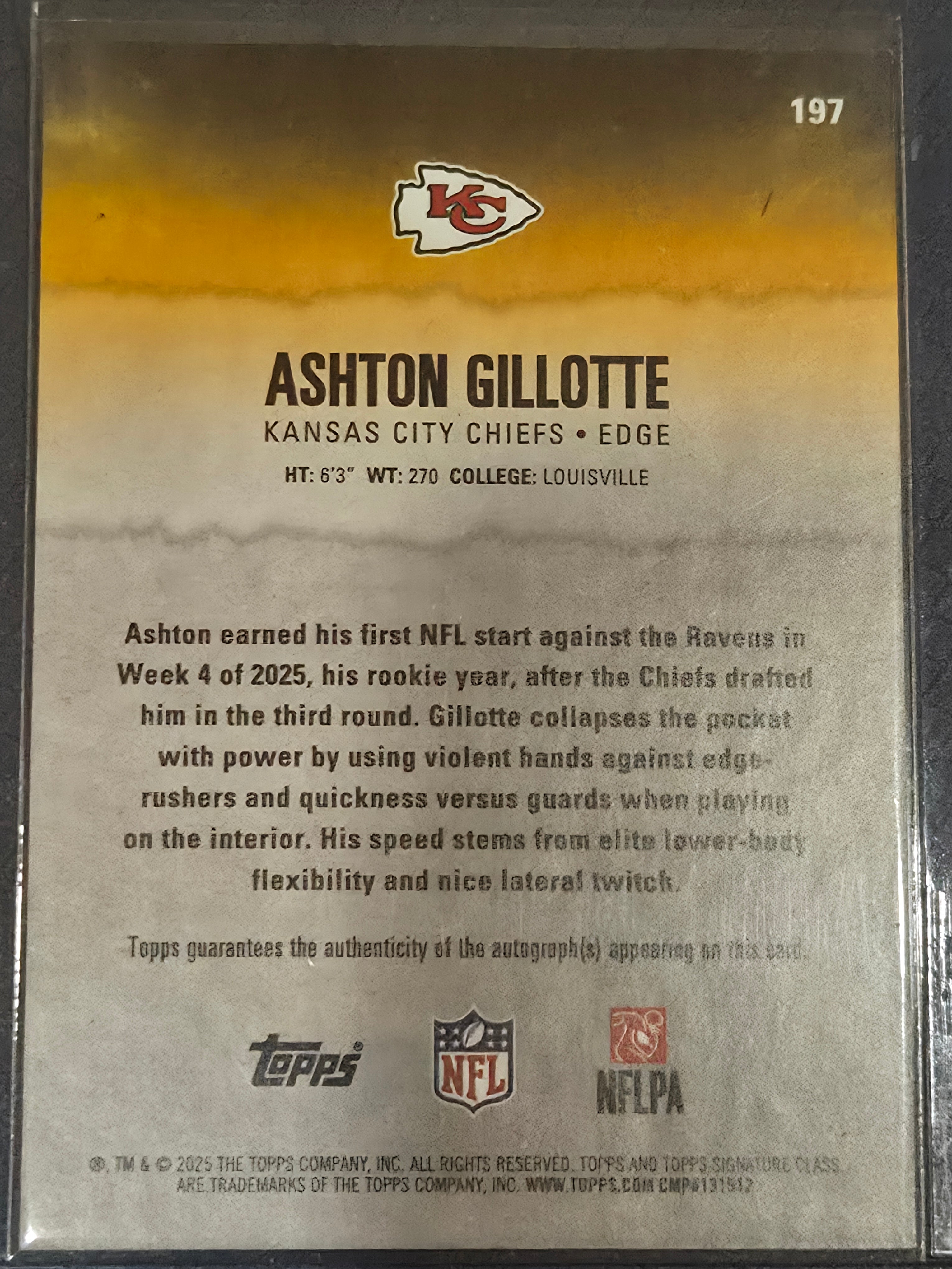 Ashton Gilloute #197 2025 Topps Signature Class Football Teal Auto RC /225