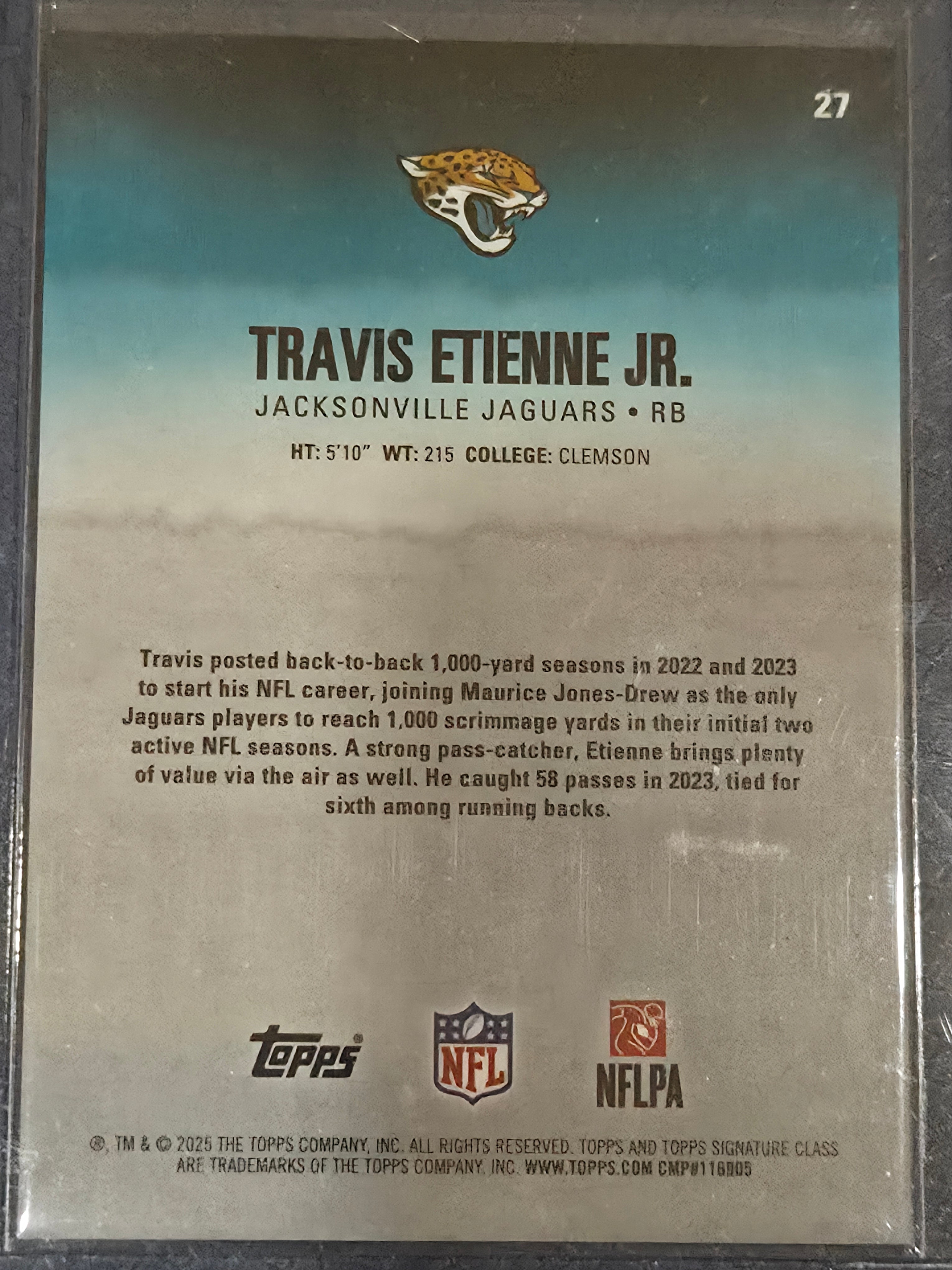 Travis Etienne #27 2025 Topps Signature Class Football Teal /225