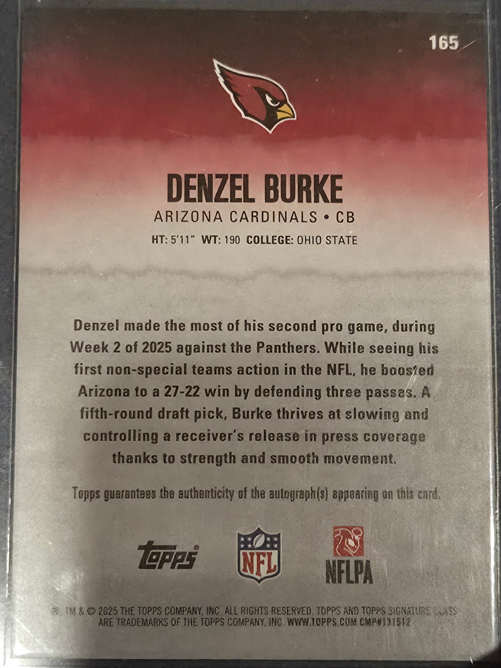 Denzel Burke 2025 Topps Signature Class Football Purple Auto RC /100