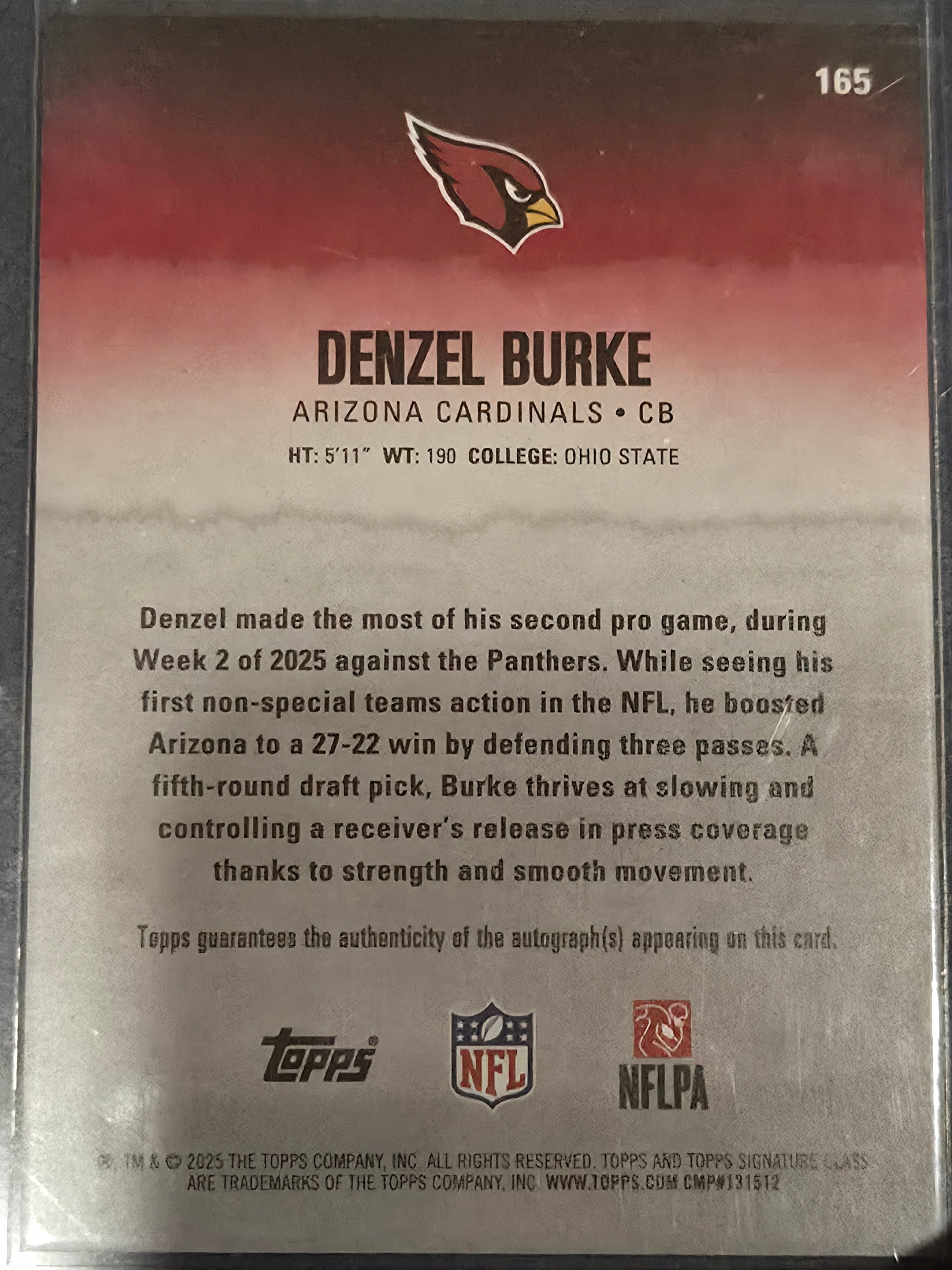 Denzel Burke 2025 Topps Signature Class Football Purple Auto RC /100