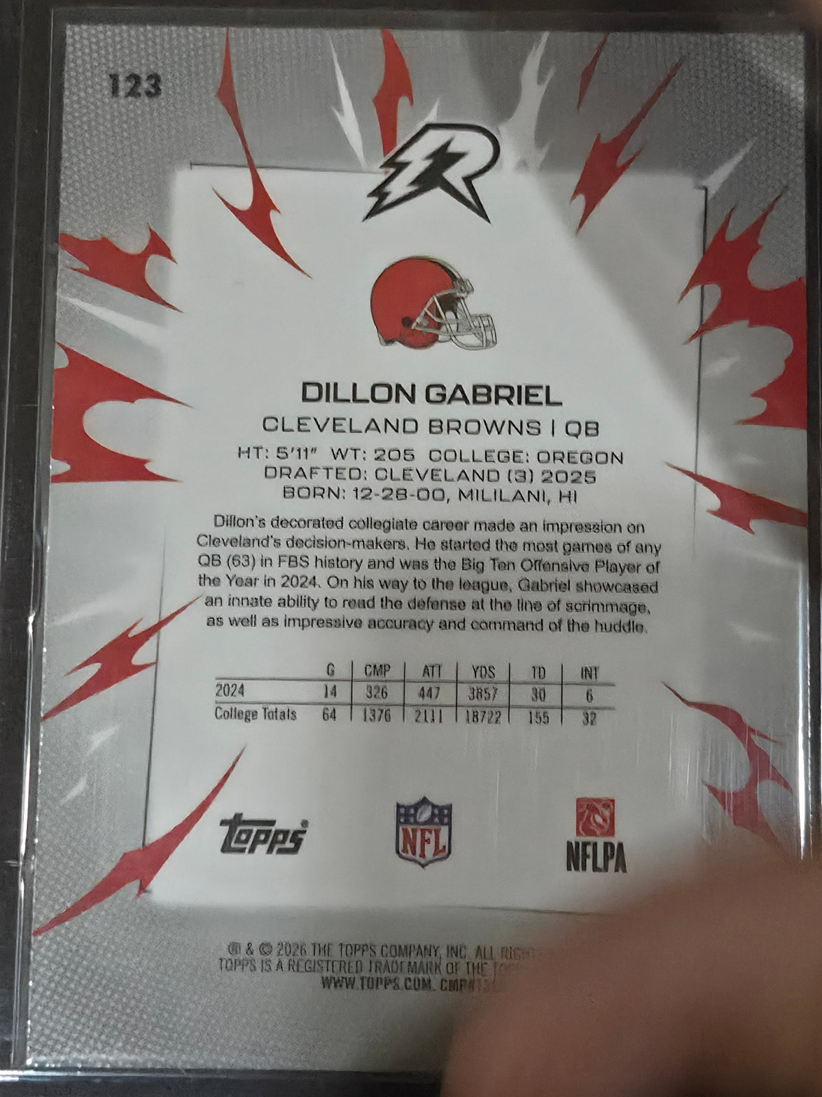 Dillon Gabriel Cleveland Browns 2026 Topps Resurgence RC White Surge /125 #123