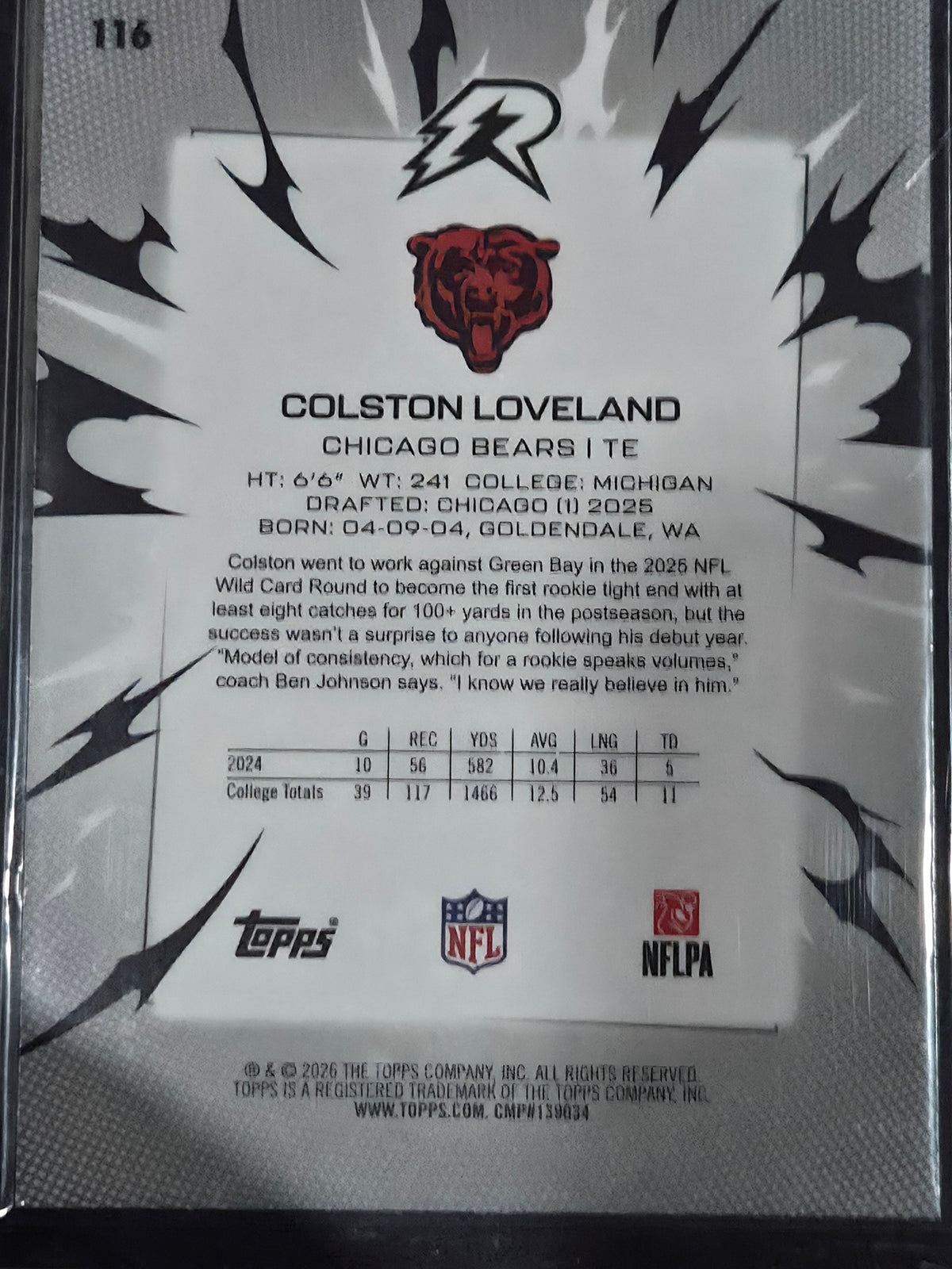 Colston Loveland Chicago Bears 2025 Topps Resurgence Blue/Orange Spark #116