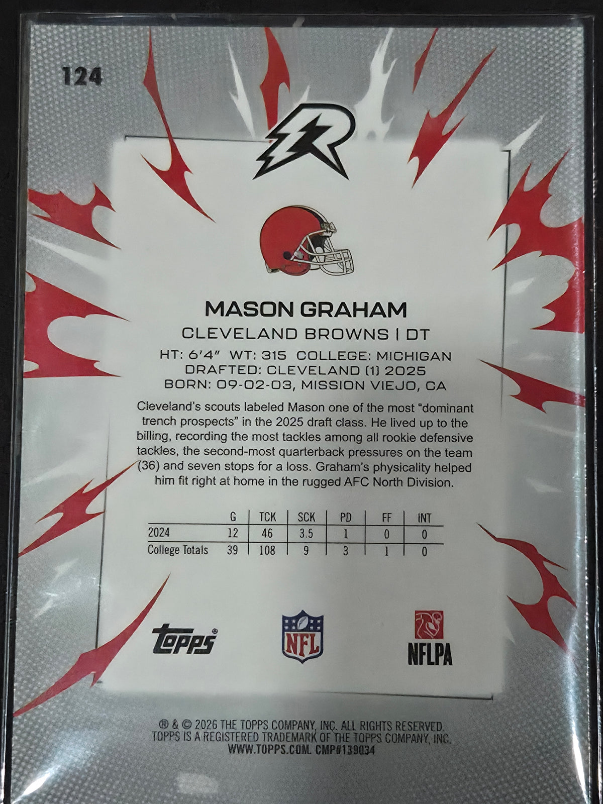 2025 Topps Resurgence Football Mason Graham Hyper Refractor #124