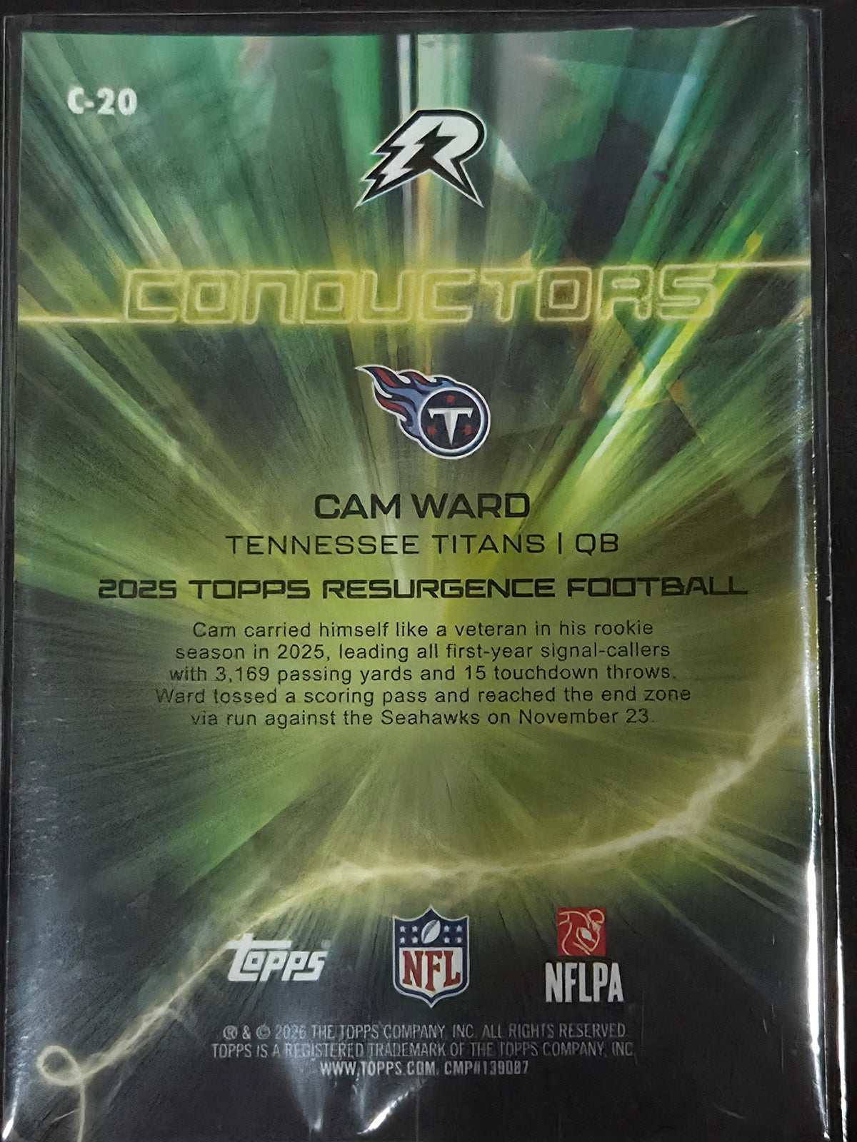 2025 Topps Resurgence Football Cam Ward Conductor C-20