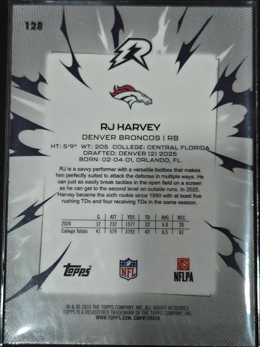 2025 Topps Resurgence Football RJ Harvey Blue/Orange #128