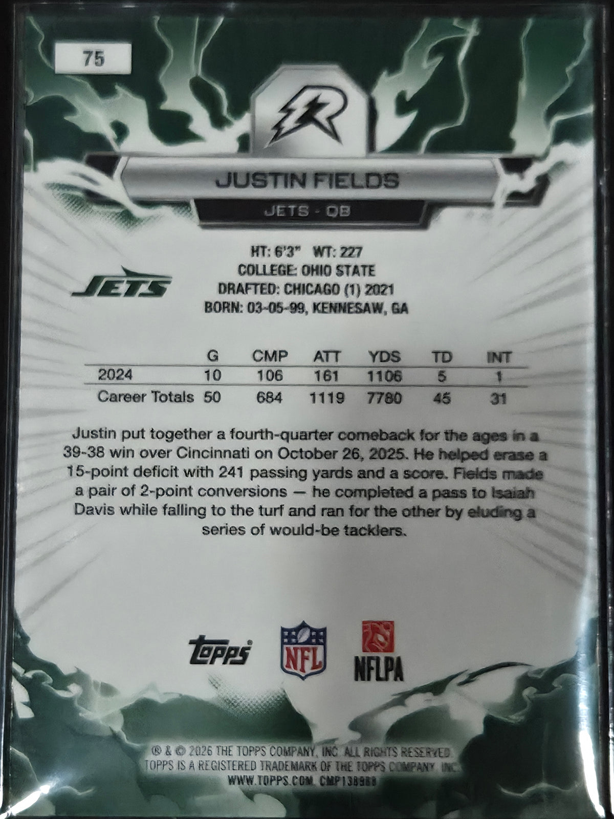 2025 Topps Resurgence Football Justin Fields Blue/Orange #75