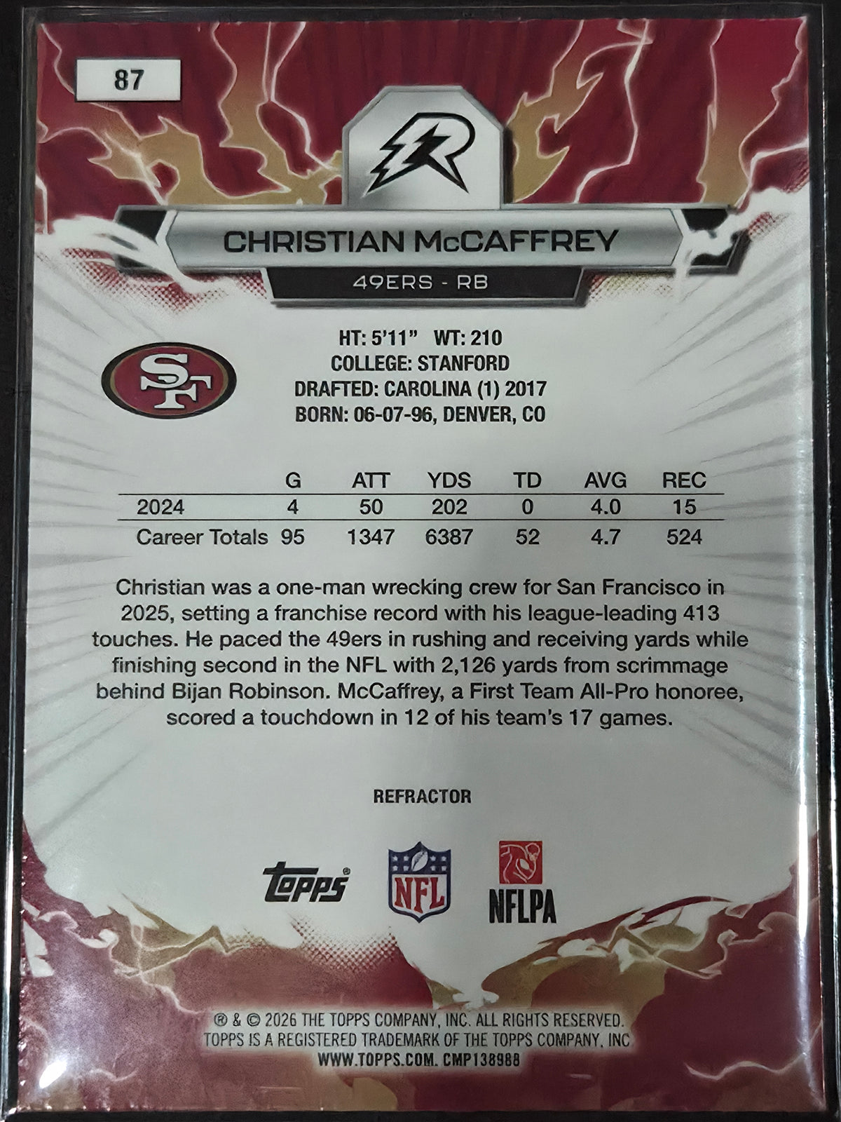 2025 Topps Resurgence Football Christian McCaffrey Refractor #87