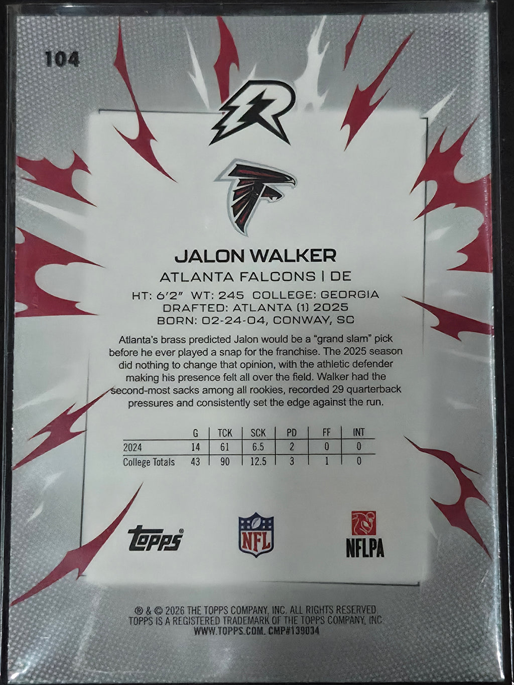 2025 Topps Resurgence Football Jalon Walker Hyper Refractor #104
