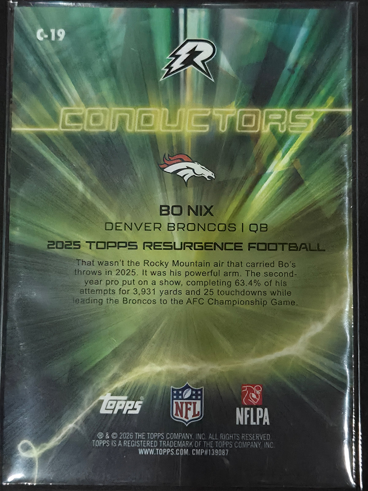 2025 Topps Resurgence Football Bo Nix Conductors C-19