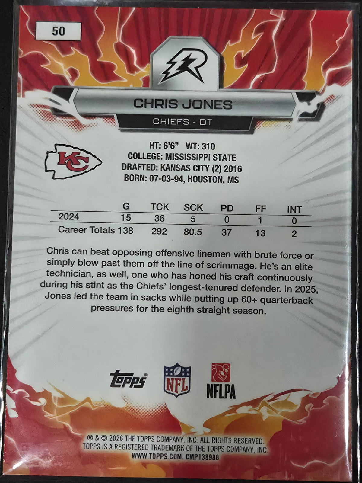 2025 Topps Resurgence Football Chris Jones Blue/Orange #50