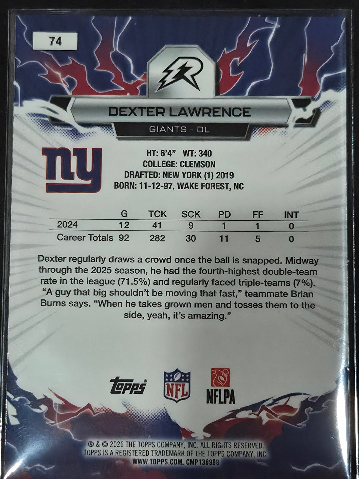 2025 Topps Resurgence Football Dexter Lawrence Blue/Orange #74