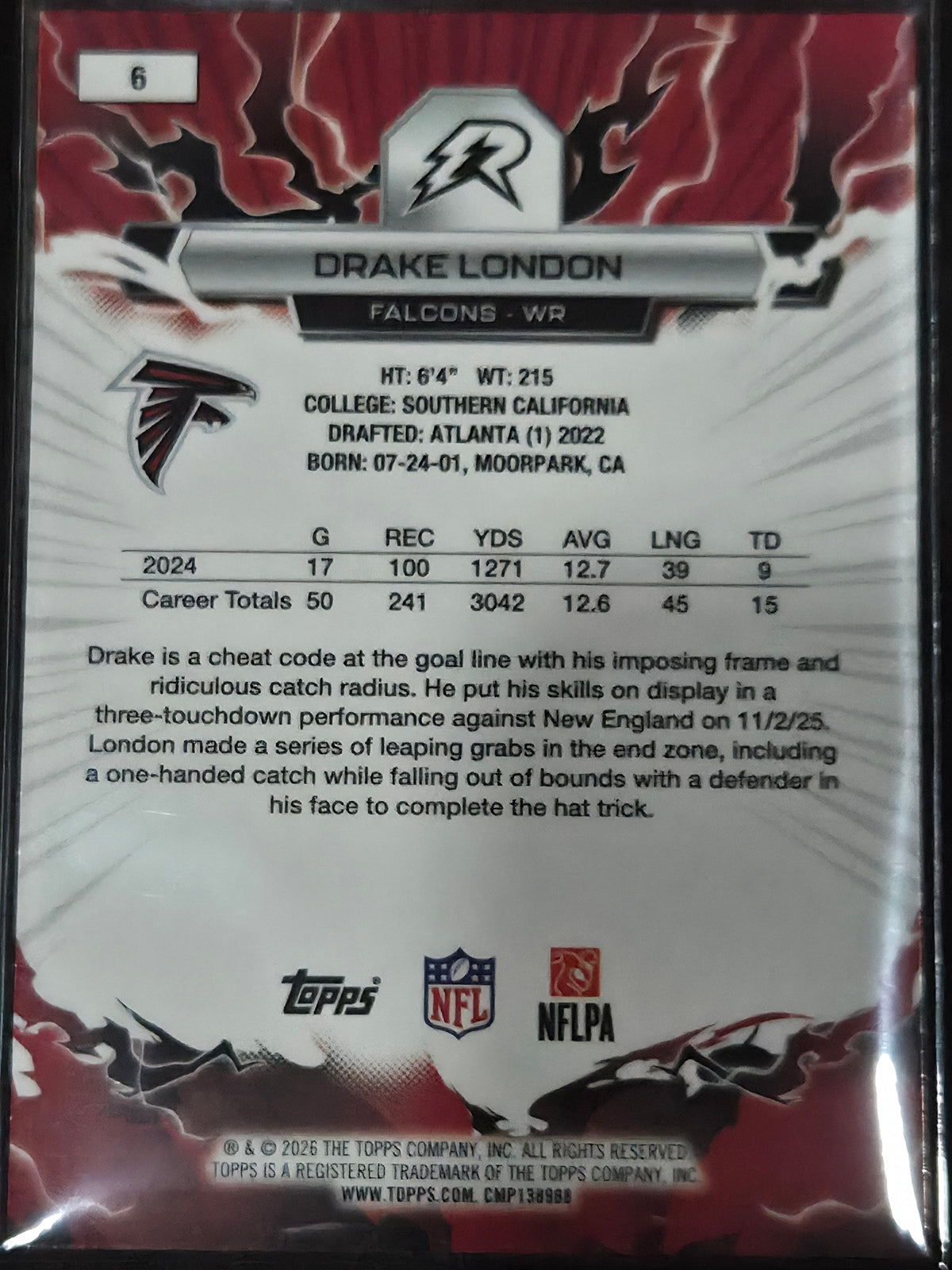 2025 Topps Resurgence Football Drake London Blue/Orange #6