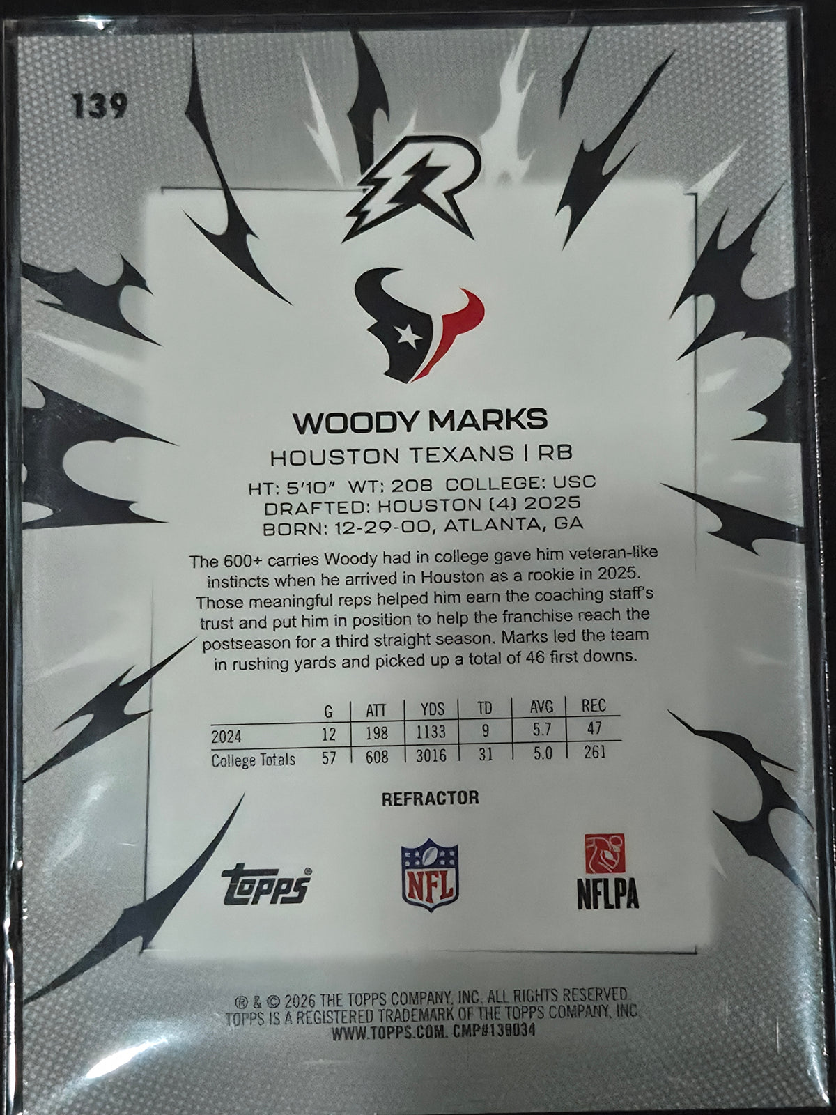 2025 Topps Resurgence Football Woody Marks Refractor #139