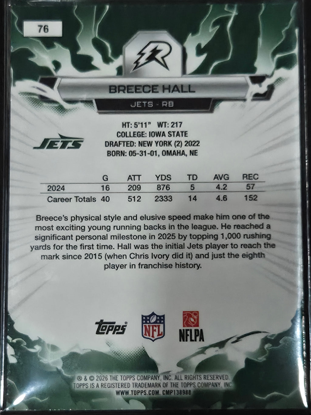 2025 Topps Resurgence Football Breece Hall Hyper Refractor #76