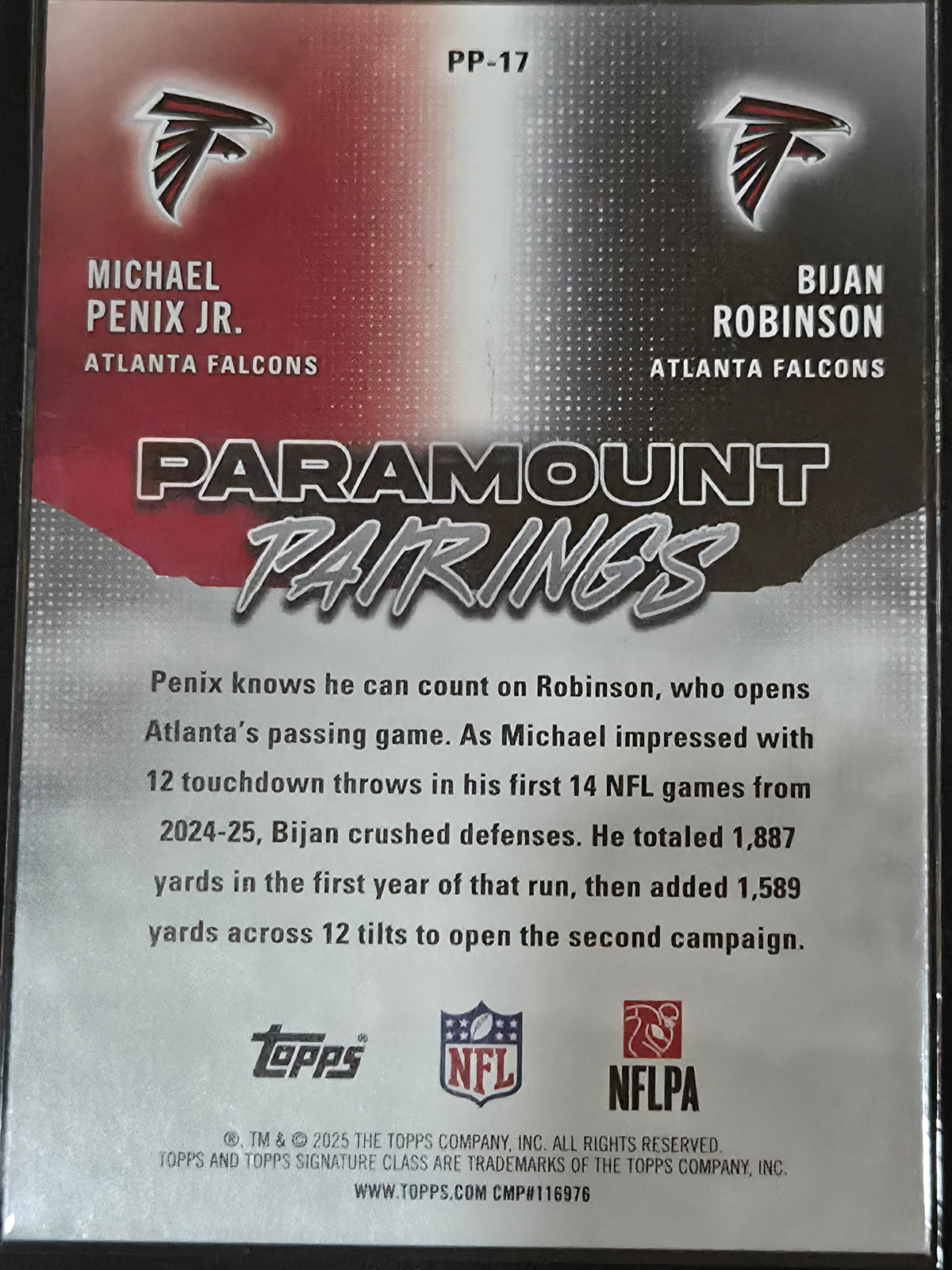 2025 Topps Signature #PP-17 Robinson/Penix Jr. Paramount Pairings