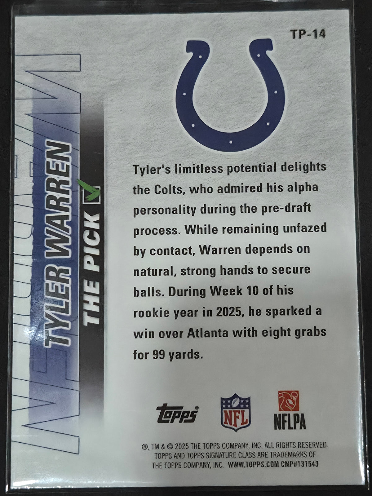 2025 Topps Signature Class #TP-14 Tyler Warren The Pick