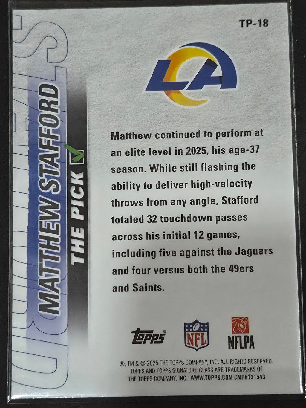 2025 Topps Signature Class #TP-18 Matthew Stafford The Pick