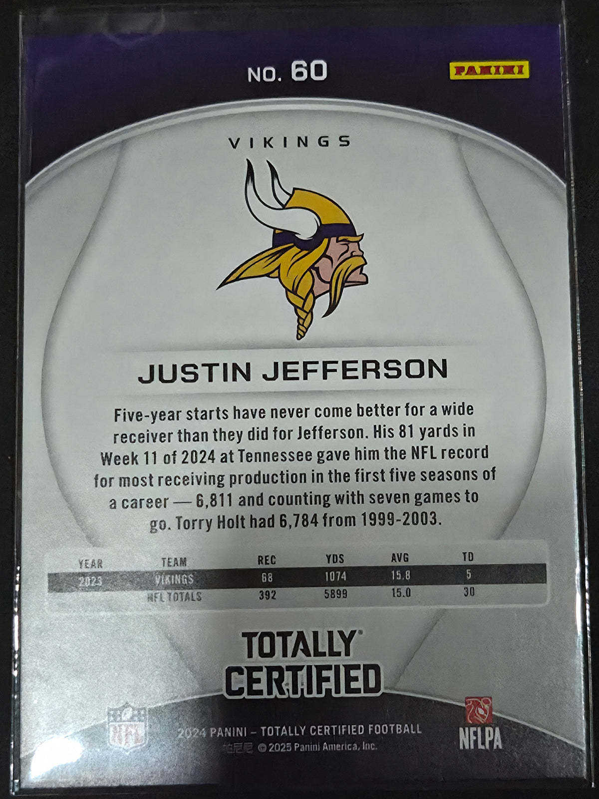 2024 Panini Totally Certified #60 Justin Jefferson